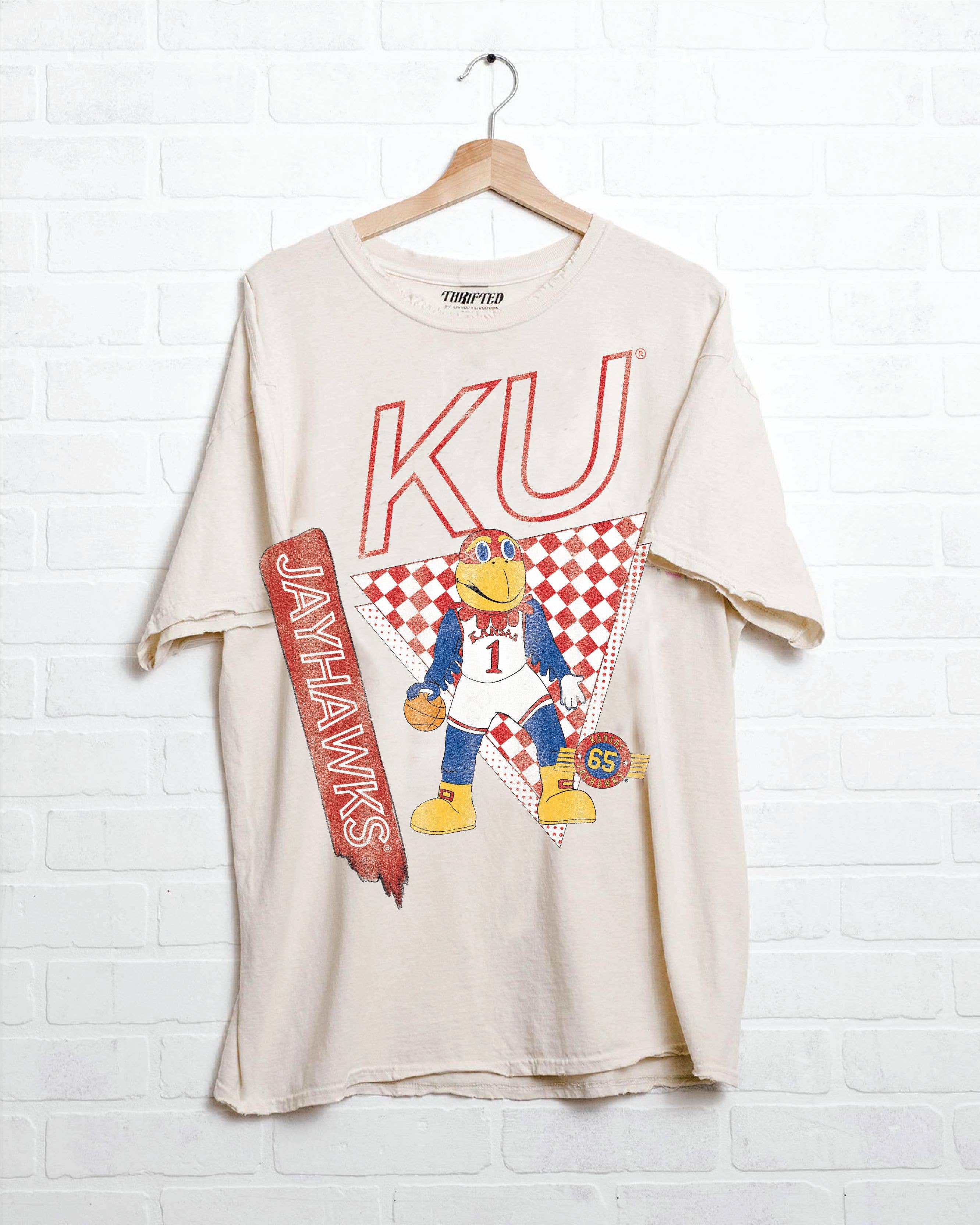 Ku Jayhawks Courtside Basketball Off White Thrifted Tee Hoodie, Sweatshirt | PodTeesHub.com