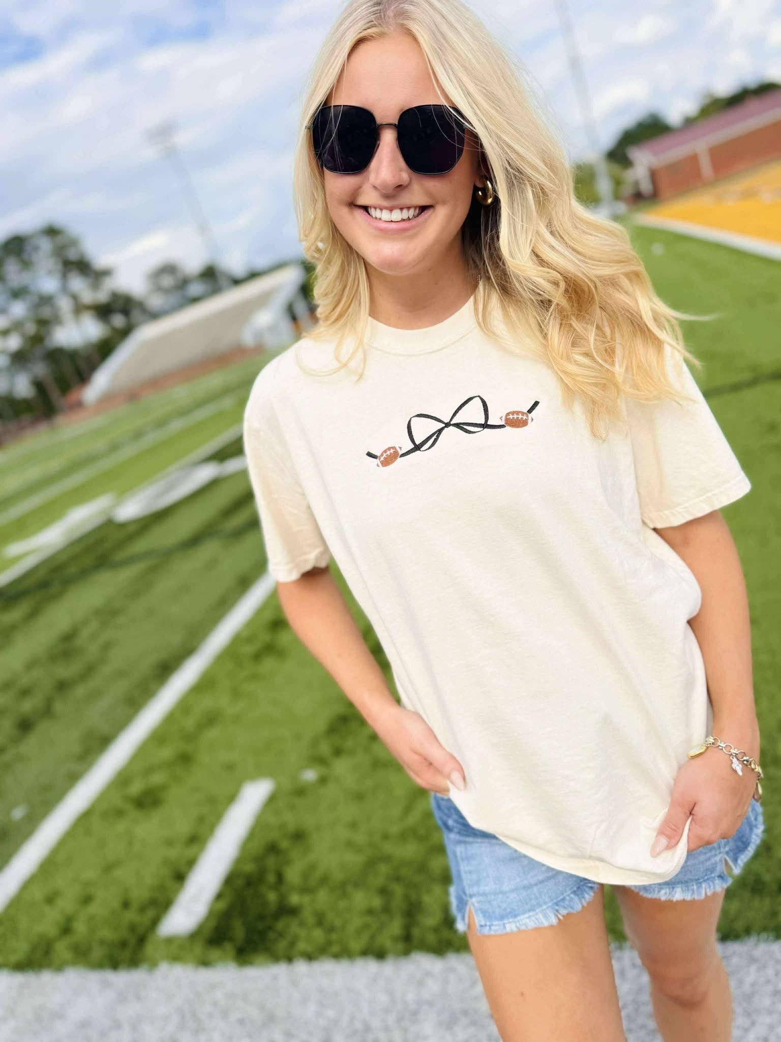 Bow Football Embroidered Sweatshirt T-Shirts, Hoodie | PodTeesHub.com