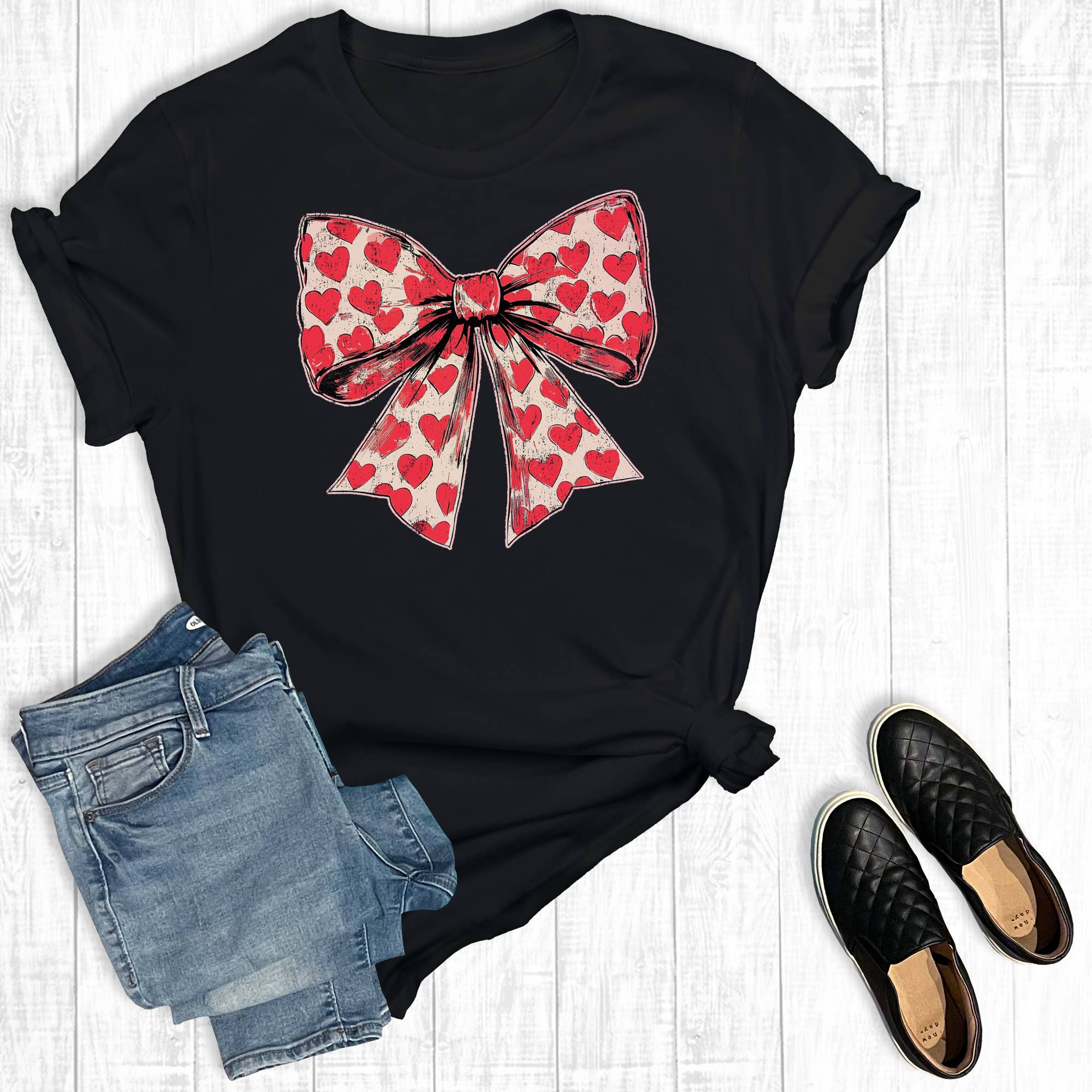 Valentines Heart Bow Graphic Tee Hoodie, Sweatshirt | PodTeesHub.com