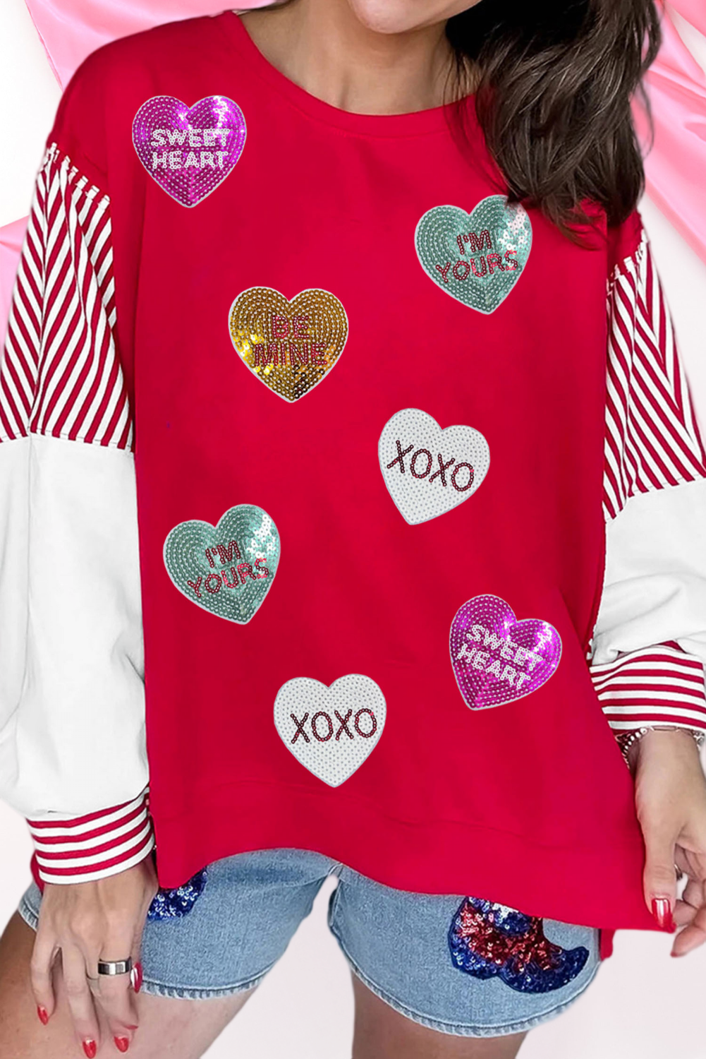Valentines Day Slogan Sequin Heart Graphic Sweatshirt (S-Xl) T-Shirts, Hoodie | PodTeesHub.com