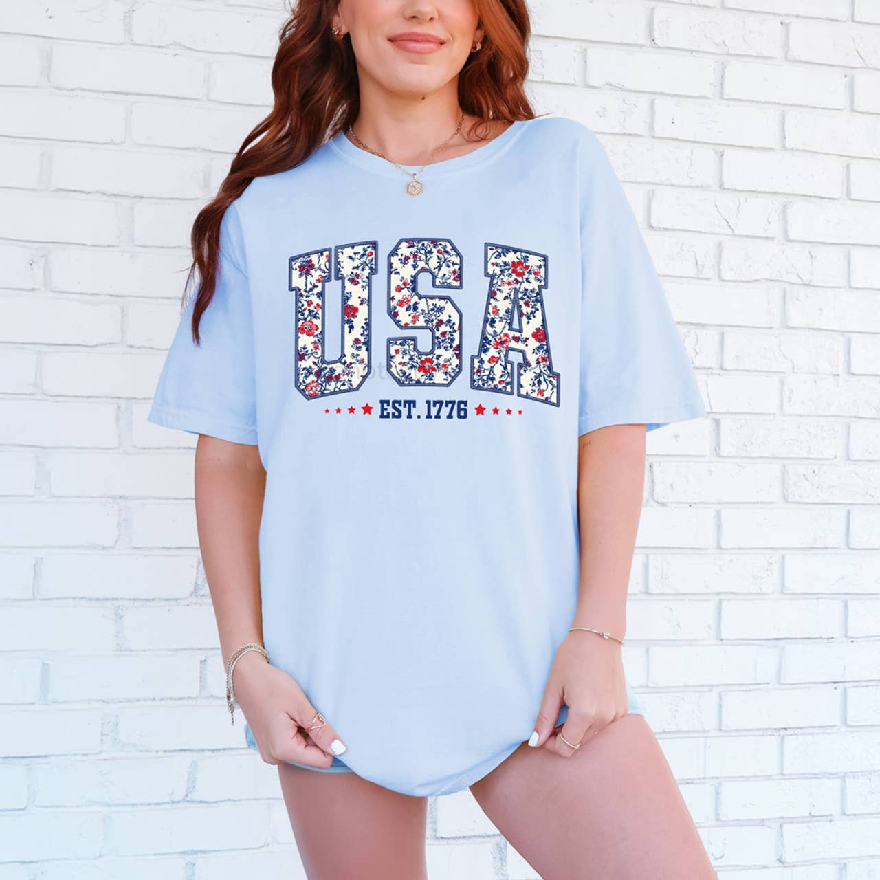 Floral USA Est. 1776 Tee Hoodie, Sweatshirt | PodTeesHub.com