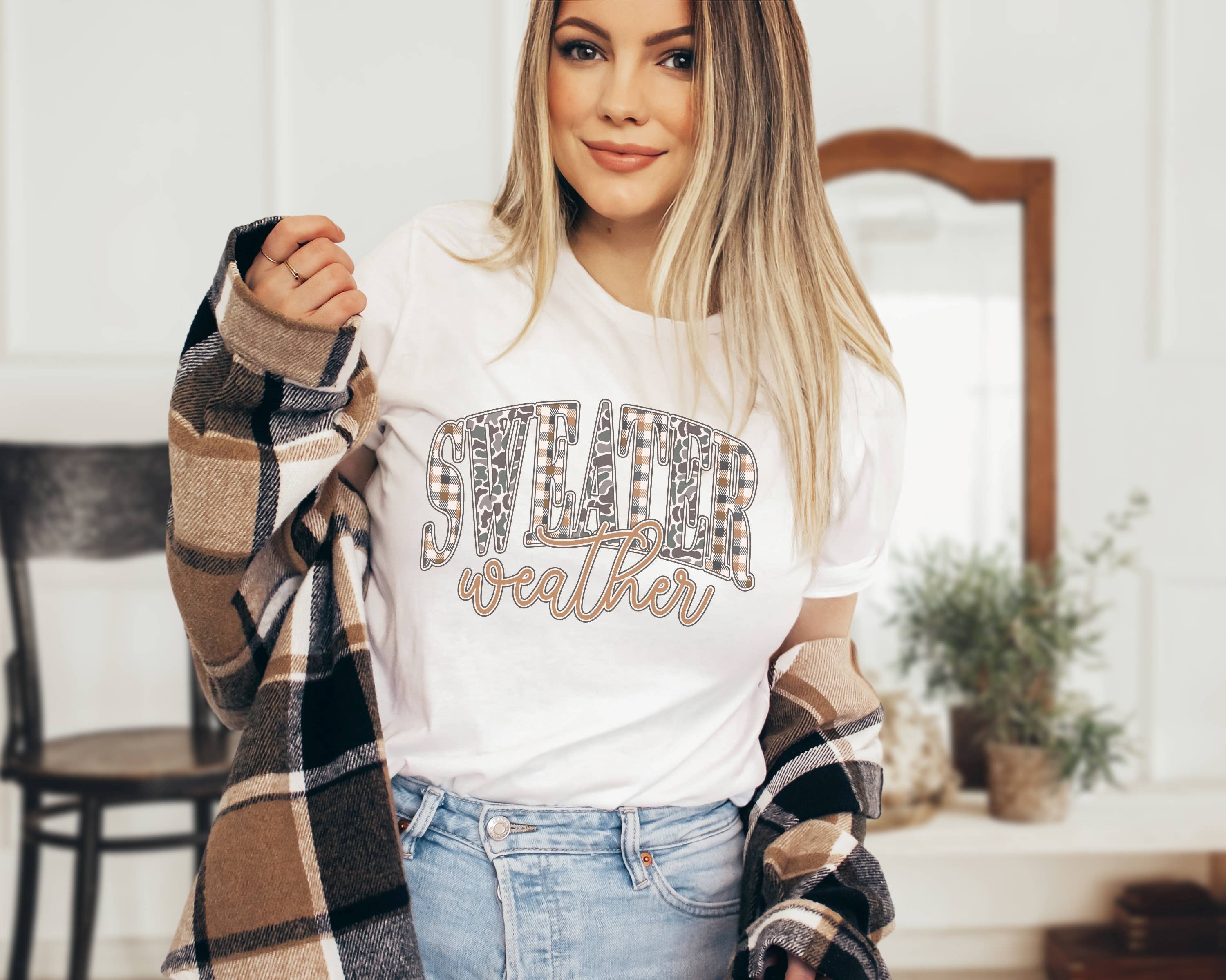 Camo Sweater Weather Fall Holiday Graphic Tees Hoodie, Sweatshirt | PodTeesHub.com