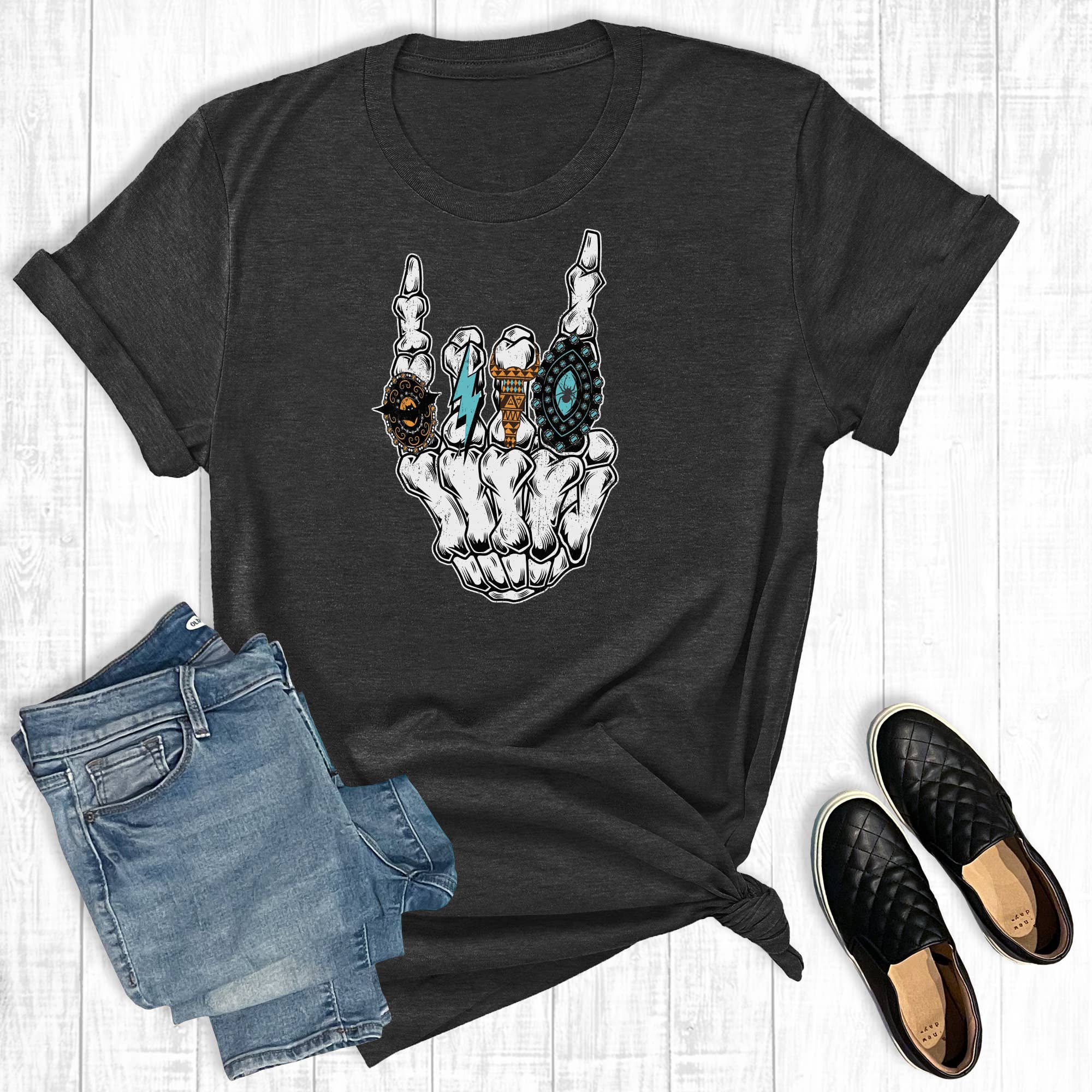 Western Halloween Turquoise Rock and Roll Graphic Tee Hoodie, Sweatshirt | PodTeesHub.com