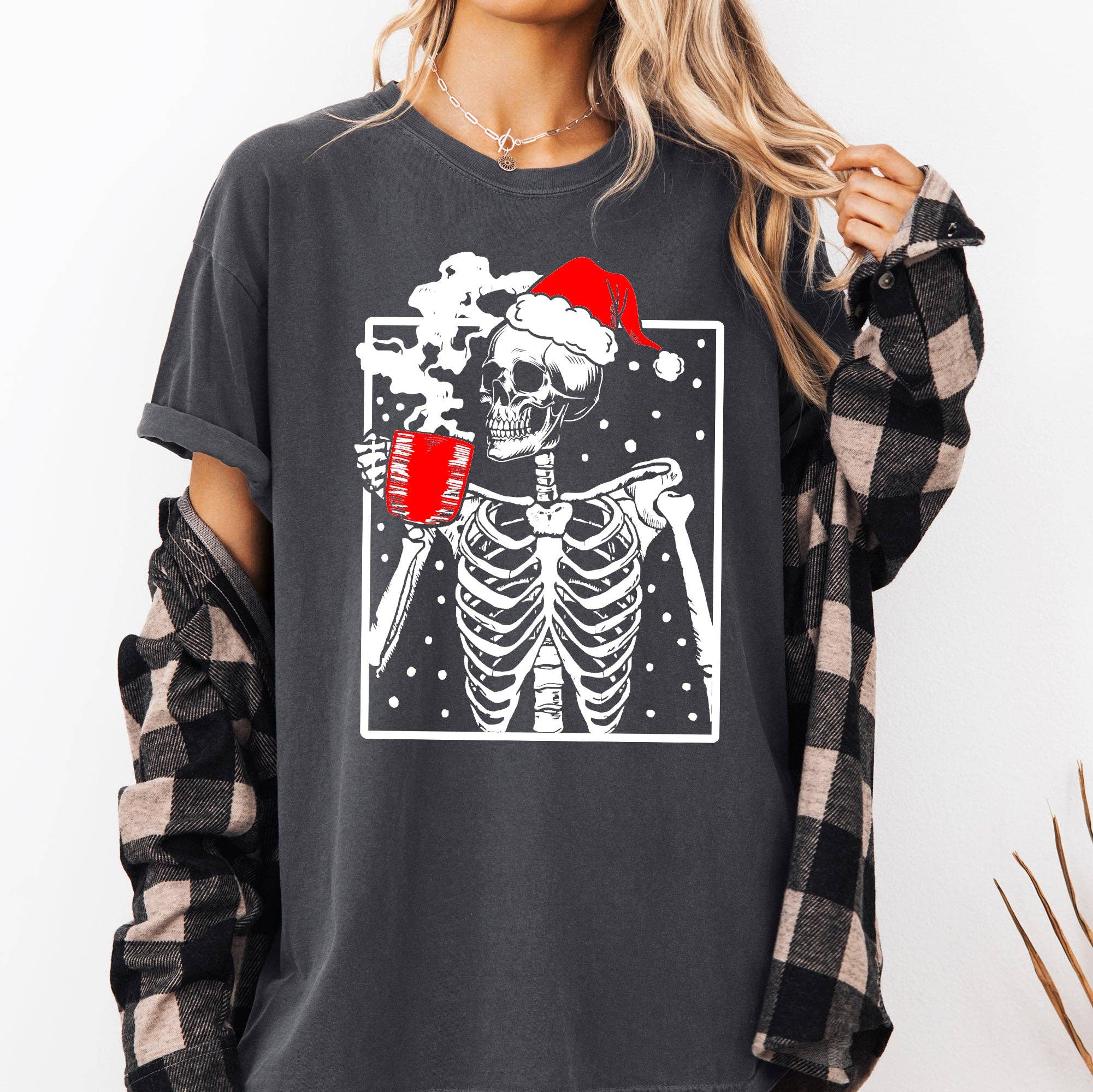 Coffee Lover Santa Skeleton, Christmas, Winter, Xmas Tshirt Hoodie, Sweatshirt | PodTeesHub.com