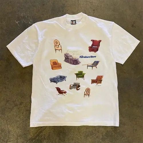 Japanese Brand Retro Chair Pattern White Versatile Casual T-Shirts, Hoodie, Sweatshirt