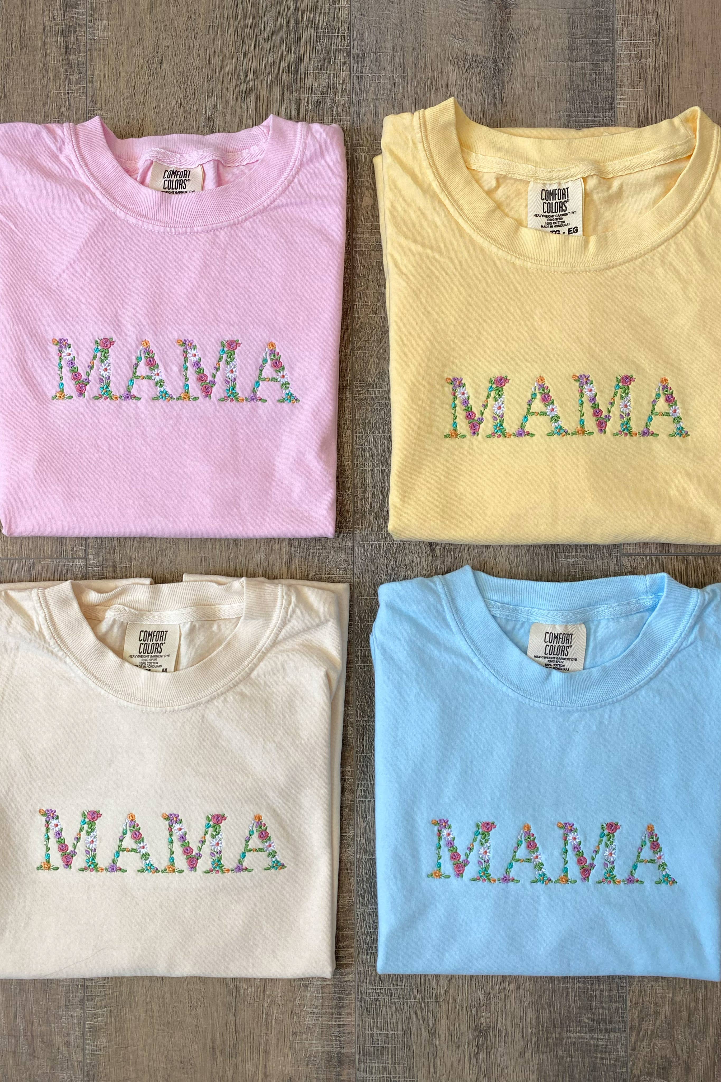 Mama Floral Embroidered T-Shirt Hoodie, Sweatshirt | PodTeesHub.com