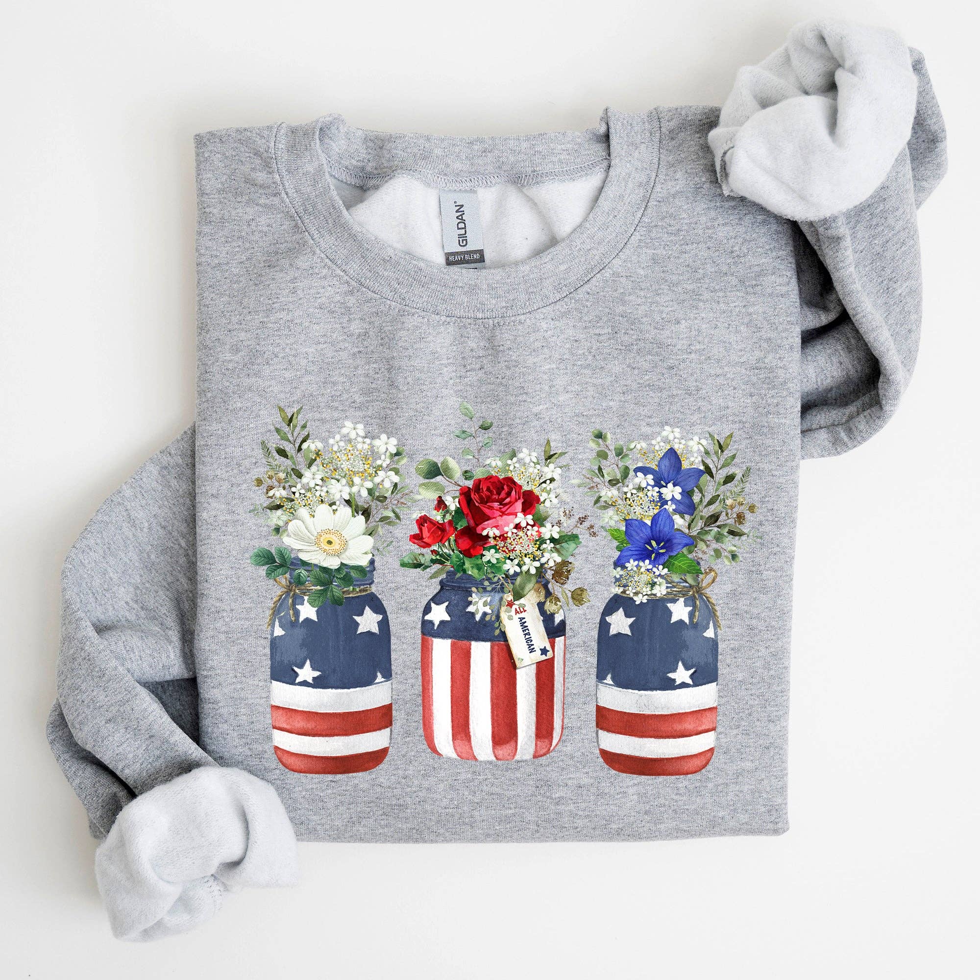 Flowers in Mason Jars, All American, Patriotic Sweatshirt T-Shirts, Hoodie | PodTeesHub.com