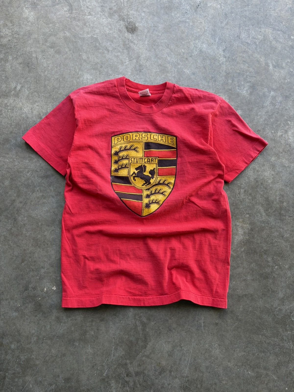 Design Vintage Porsche Golden Shield Faded Logo Graphic Tee Sz M Hoodie, Sweatshirt | PodTeesHub.com