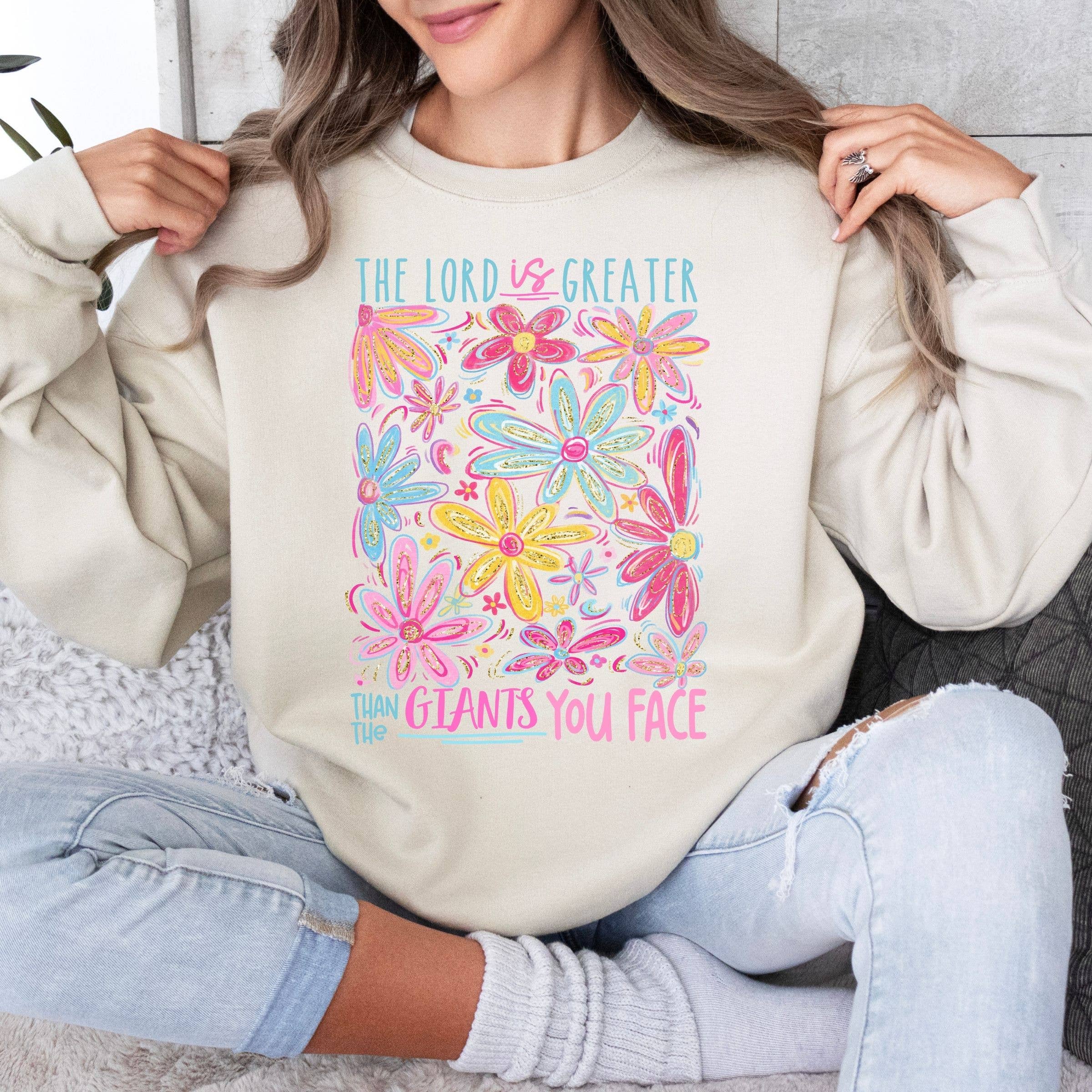 The Lord Is Greater Then the Gaint Spring Graphic Sweatshirt T-Shirts, Hoodie | PodTeesHub.com