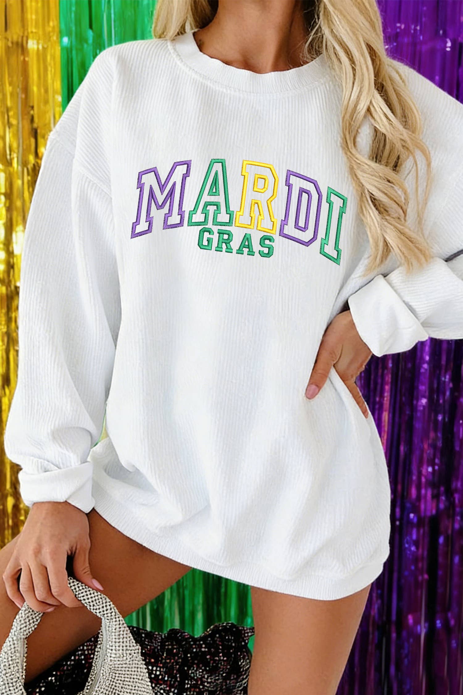 Corded Mardi Gras Embroidered Sweatshirt (S-3XL) T-Shirts, Hoodie | PodTeesHub.com