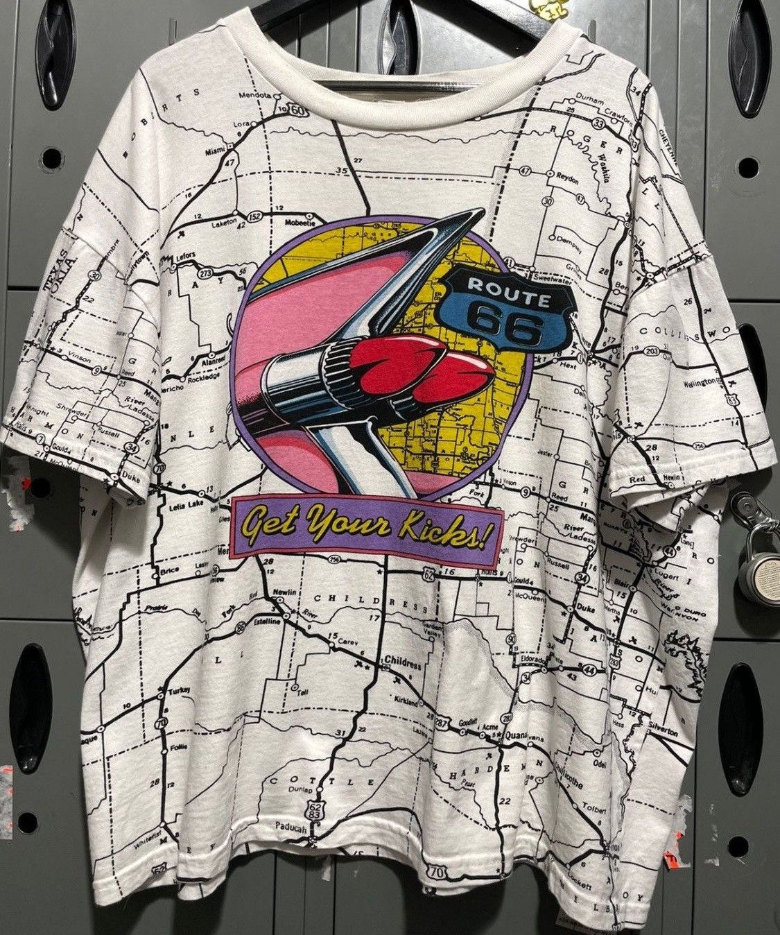 Vintage 90s Route 66 Aop Map Vintage Graphic Tee Classic Car Hoodie, Sweatshirt | PodTeesHub.com