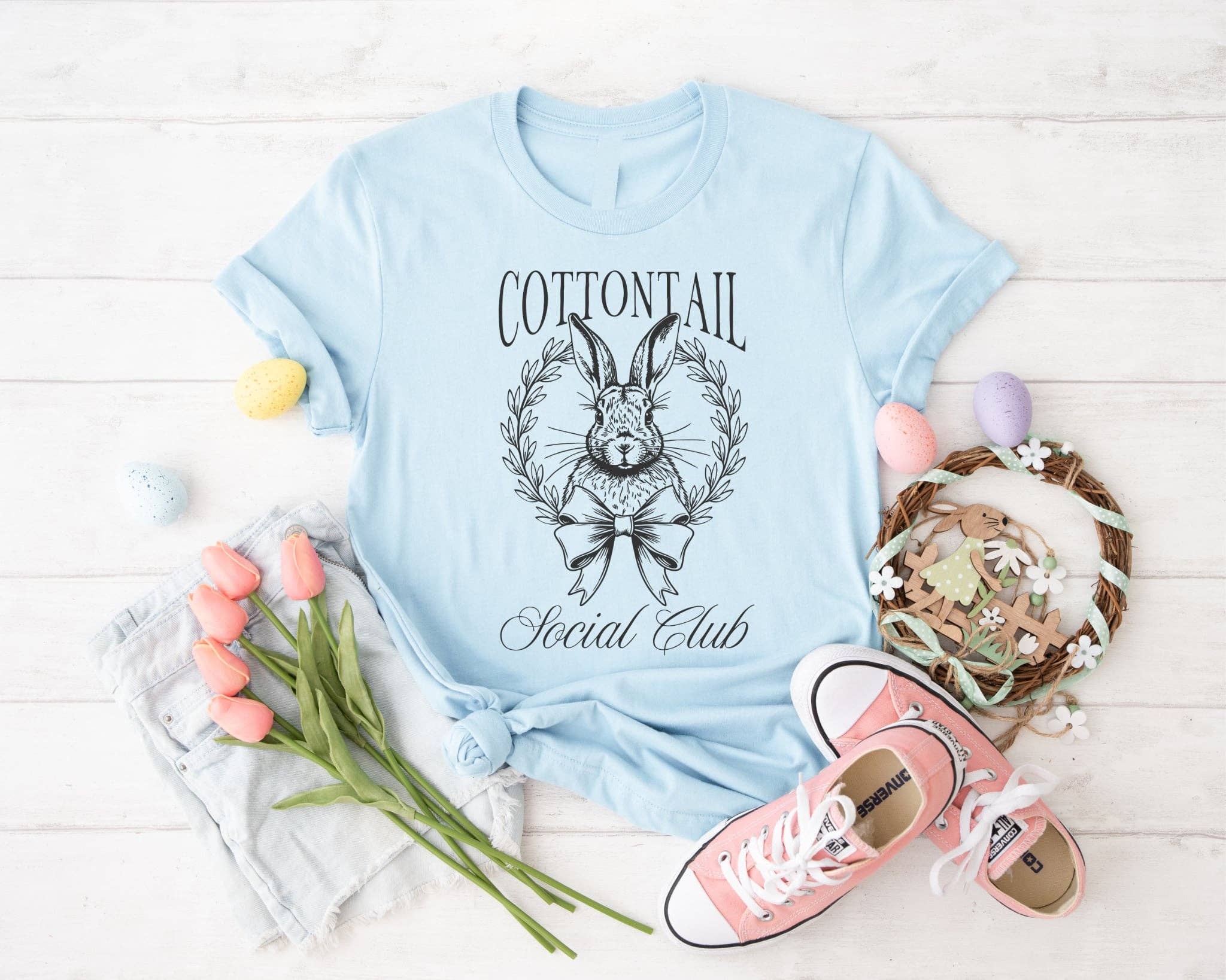 New Cottontail Social Club Blue Bella Easter Graphic Tee Hoodie, Sweatshirt | PodTeesHub.com