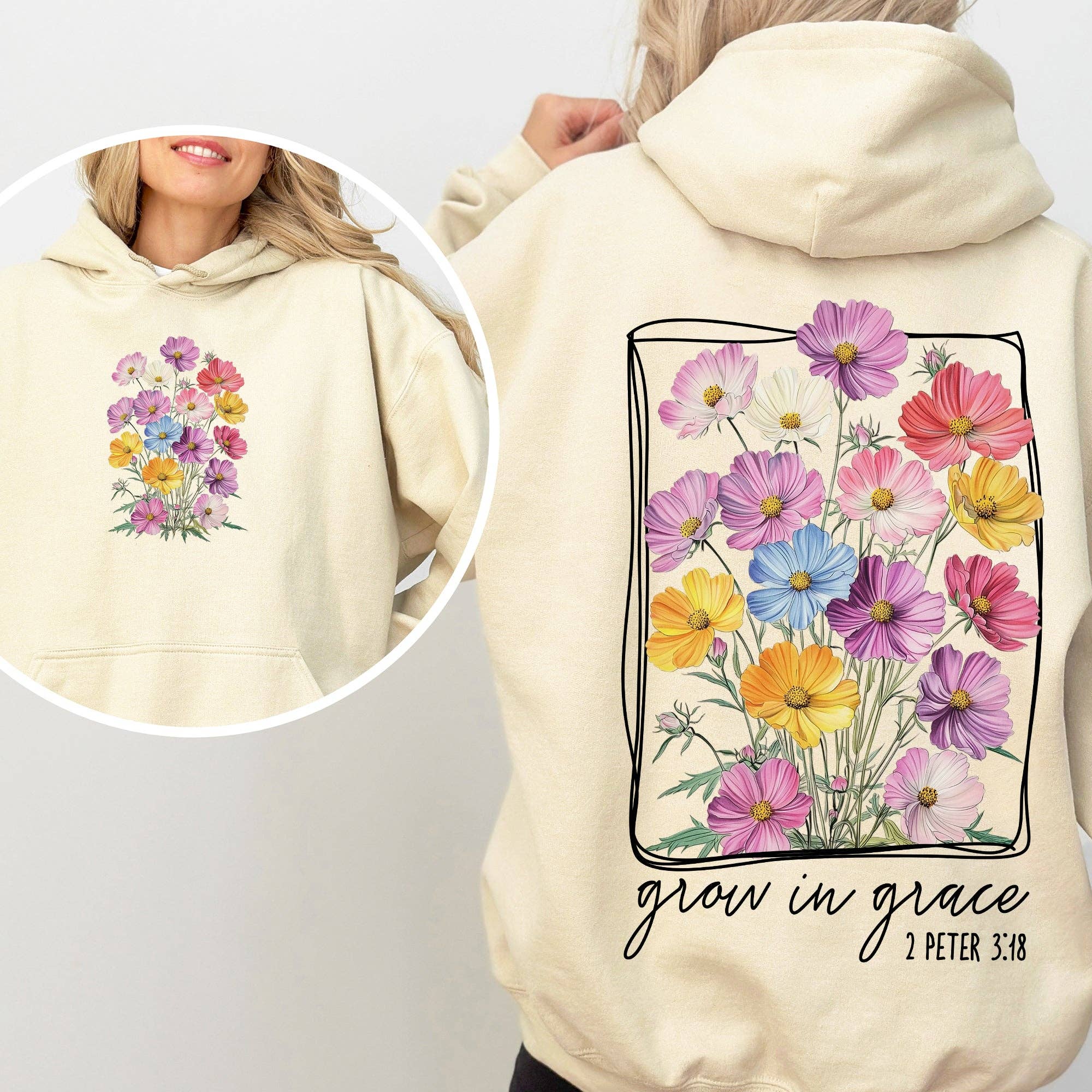 Grow in Grace, Flowers, Religious, Jesus Hooded Sweatshirt T-Shirts, Hoodie | PodTeesHub.com