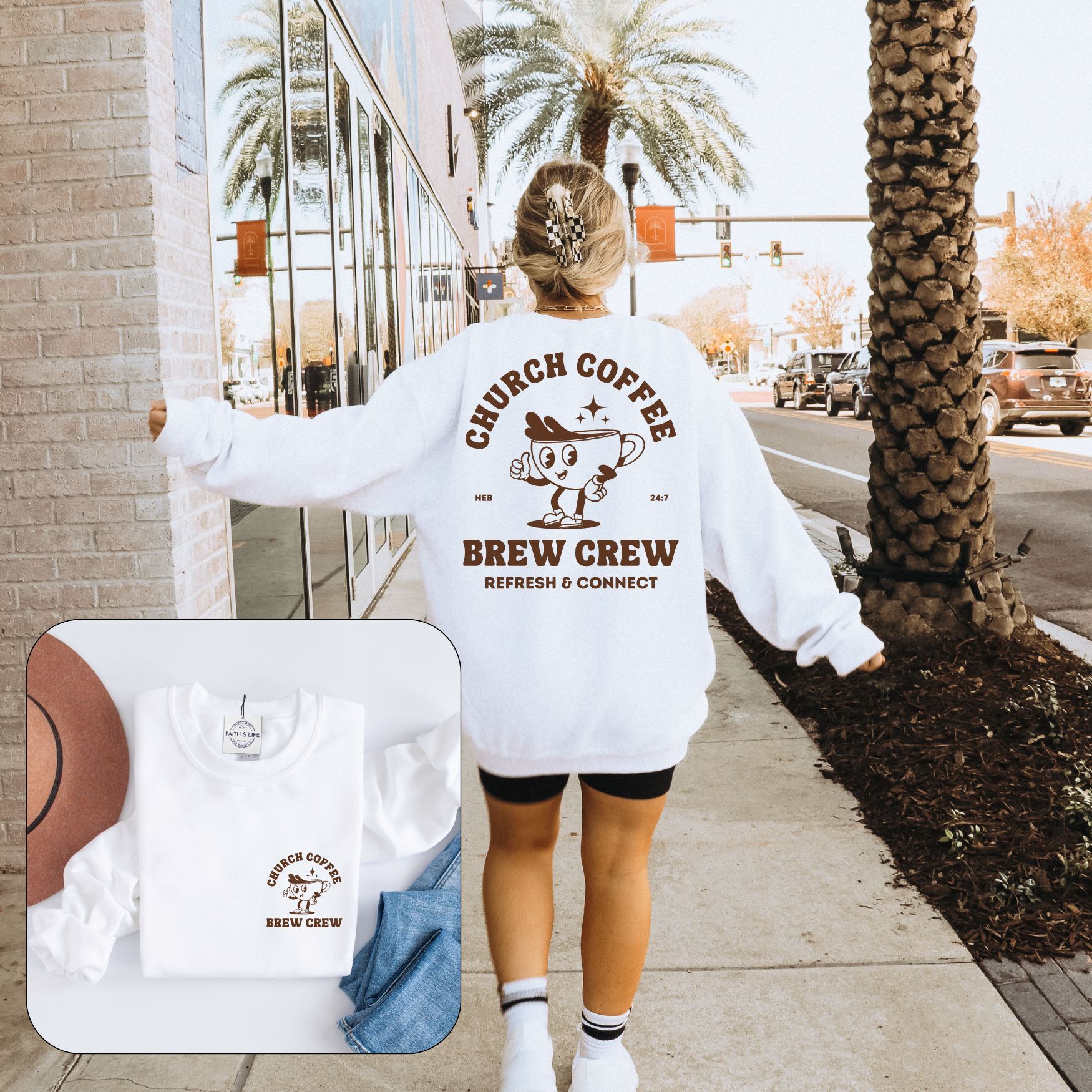 Christian Graphic Sweatshirt Church Coffee Crew Retro Vibes T-Shirts, Hoodie | PodTeesHub.com
