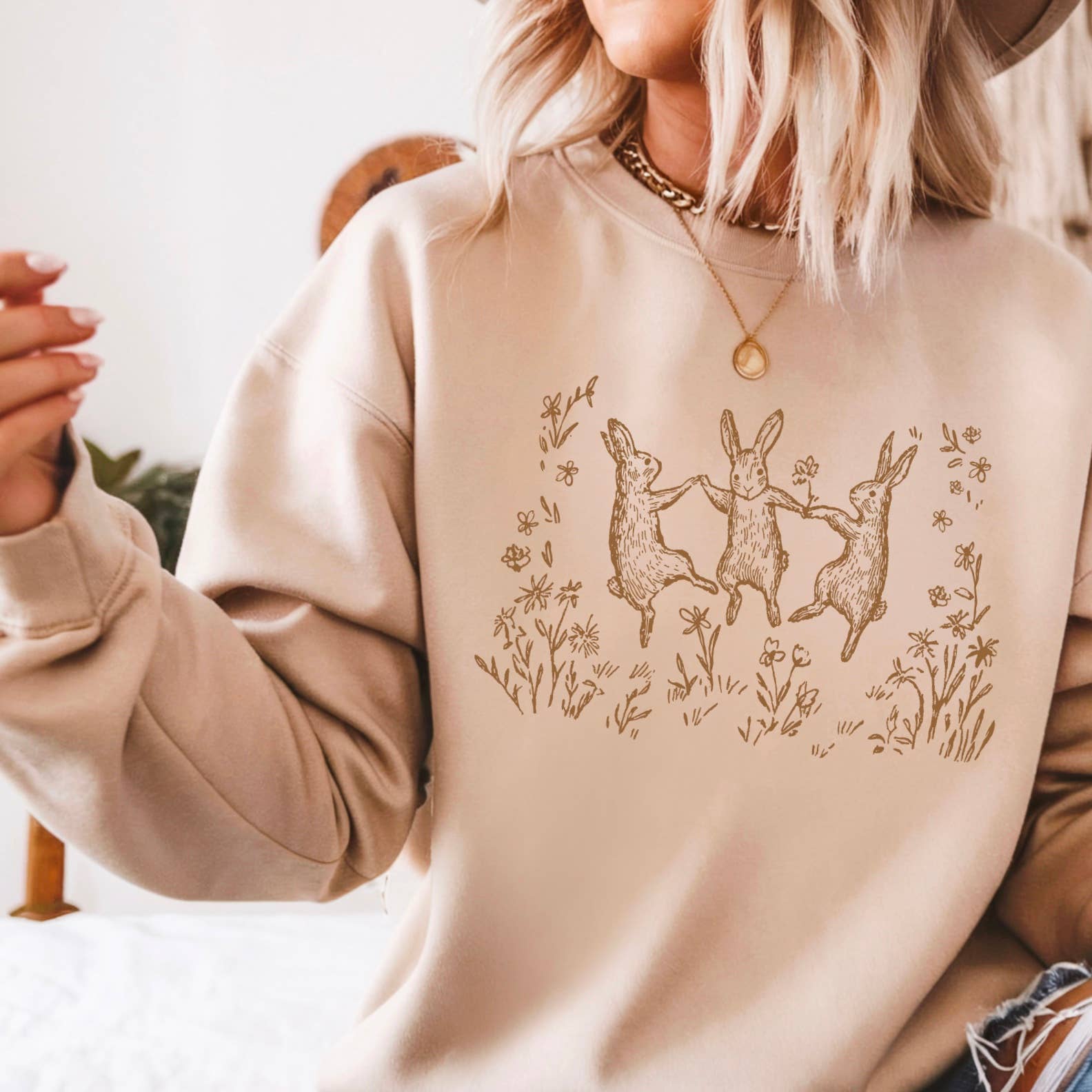 Dancing Spring Bunnies Easter Graphic Sweatshirt T-Shirts, Hoodie | PodTeesHub.com