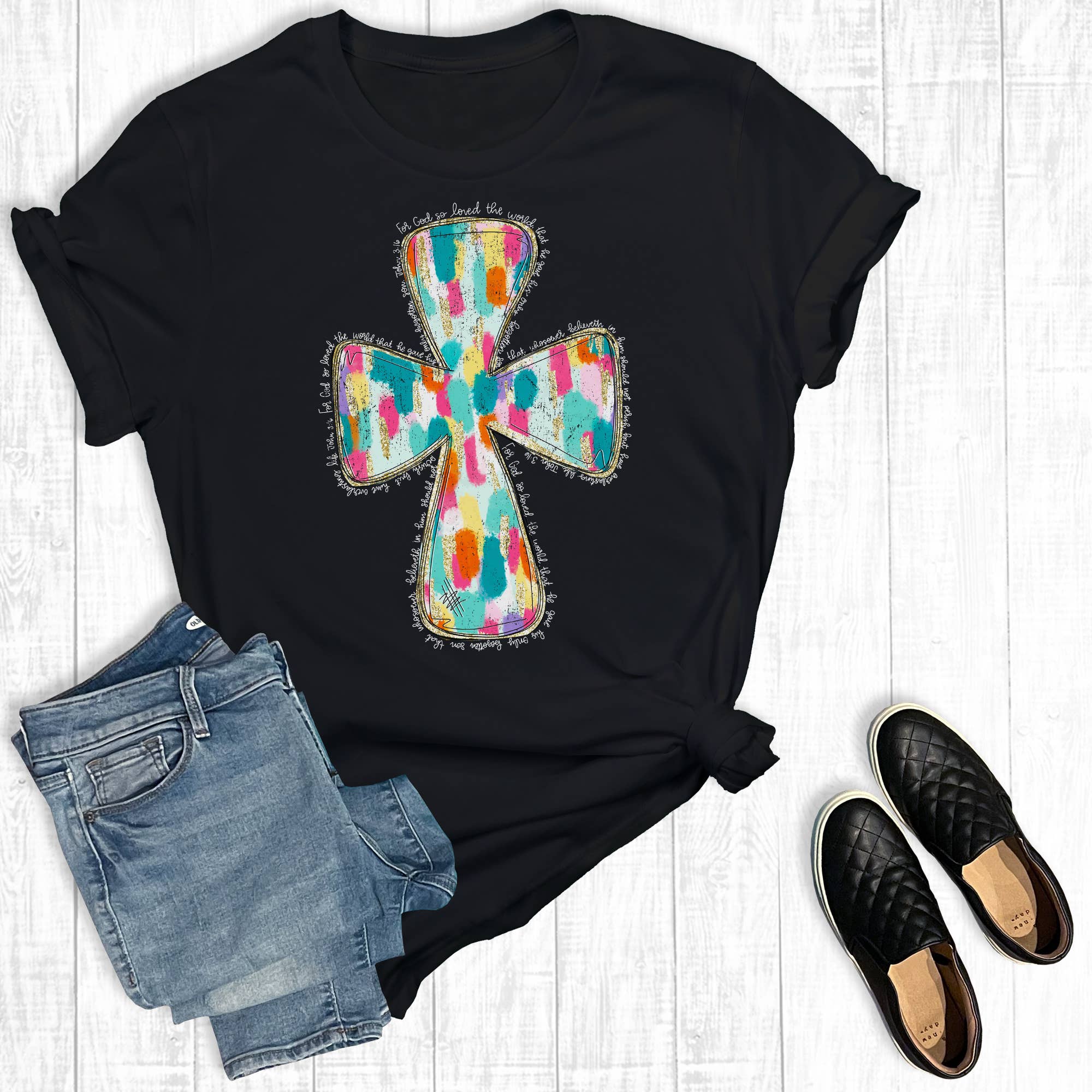 Faith Colorful Doodle Cross Graphic Tee Hoodie, Sweatshirt | PodTeesHub.com