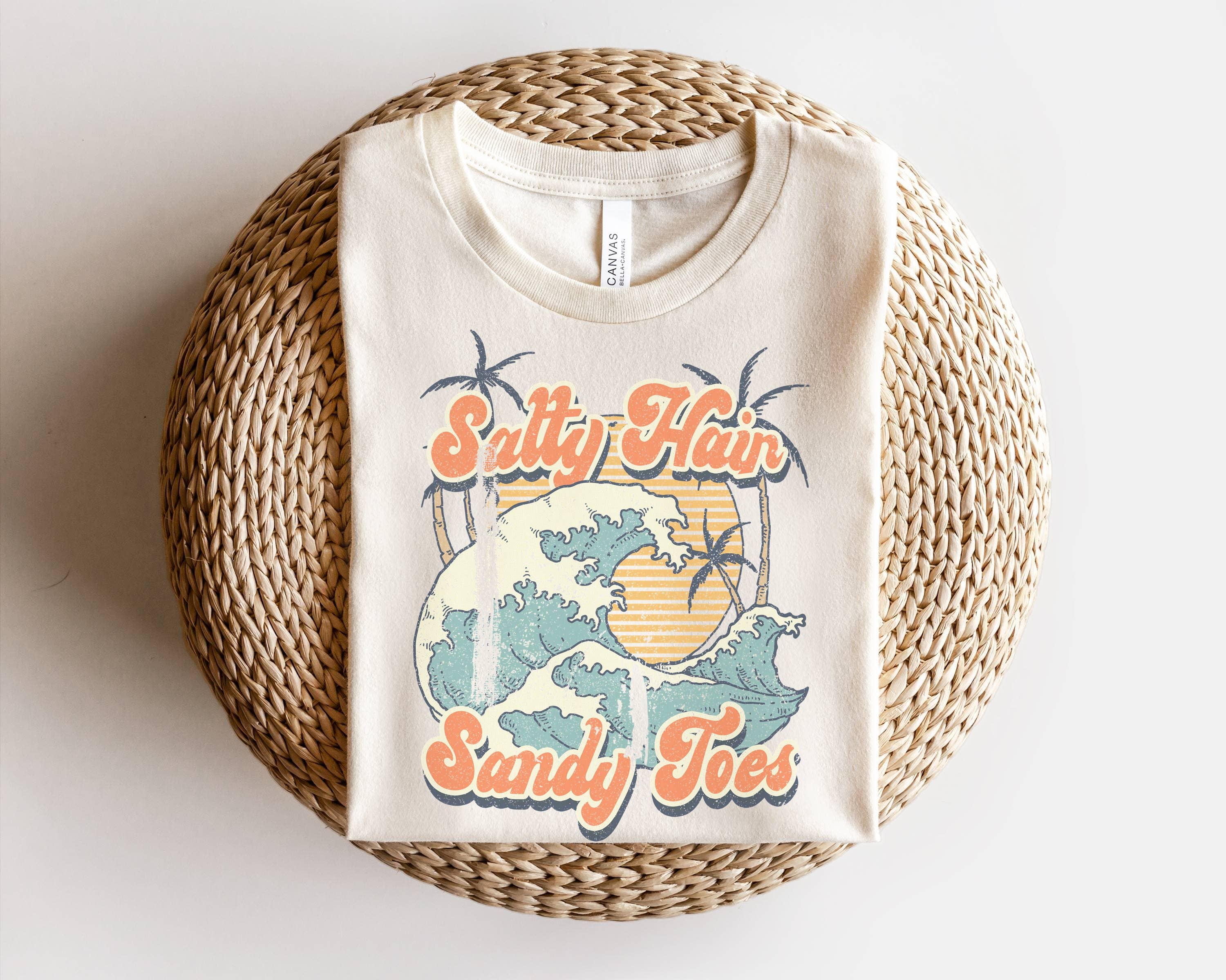 Salty Hair Sandy Toes Retro Tee | Beachy Vibes Tee Hoodie, Sweatshirt | PodTeesHub.com