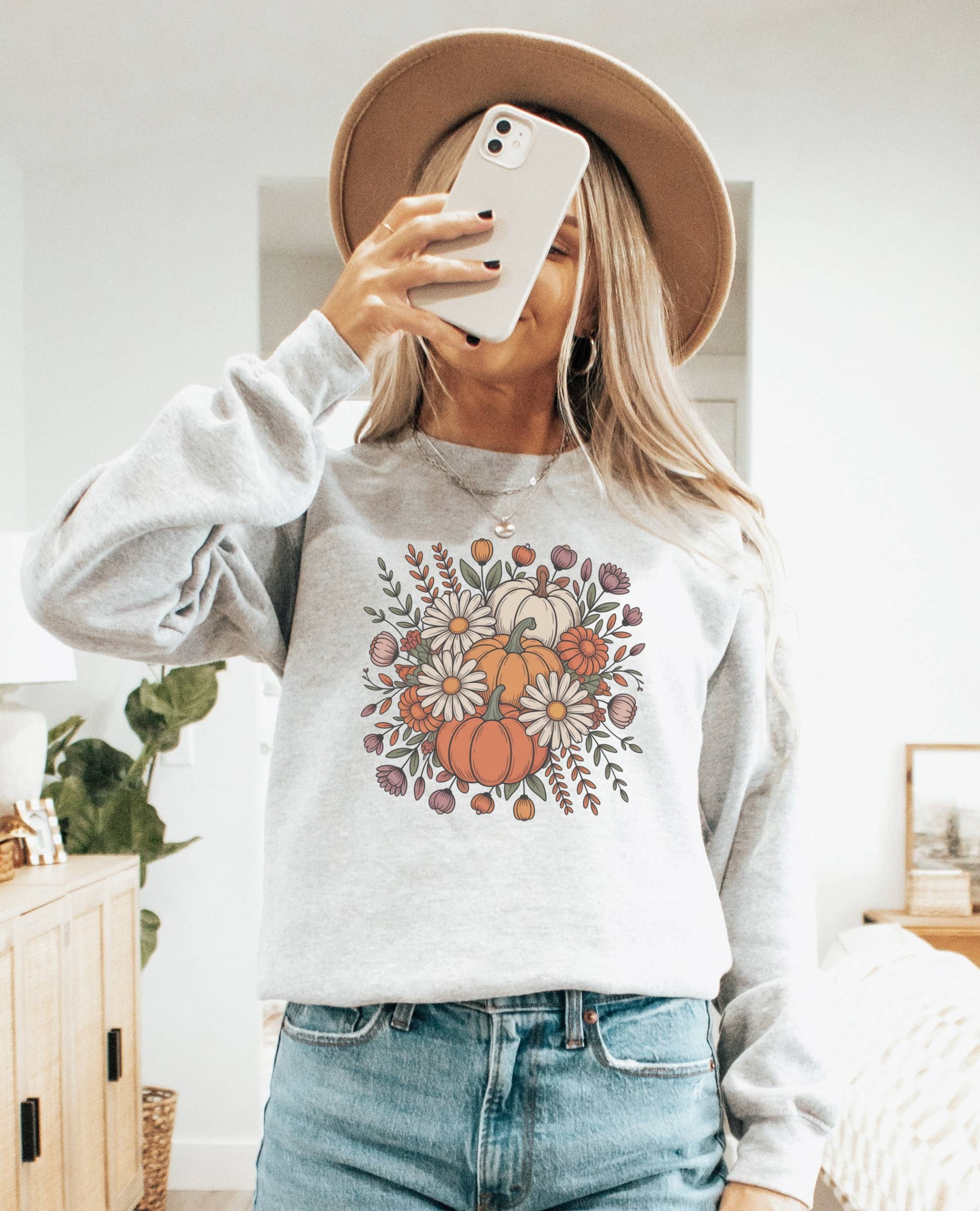 Pumpkin Botanical Crew Neck Sweatshirt | Trending T-Shirts, Hoodie | PodTeesHub.com