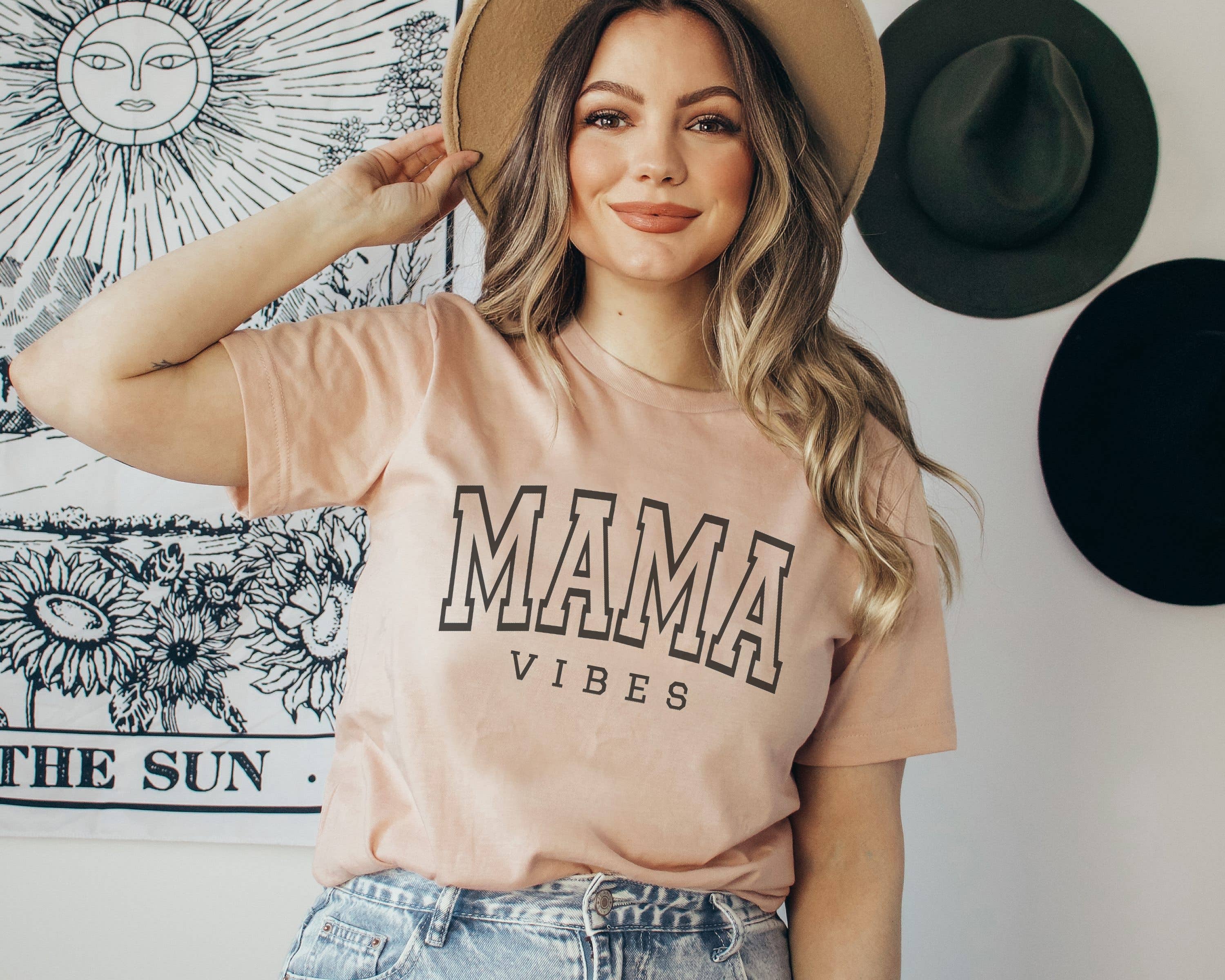 Mama Vibes College L Mom Tee Hoodie, Sweatshirt | PodTeesHub.com