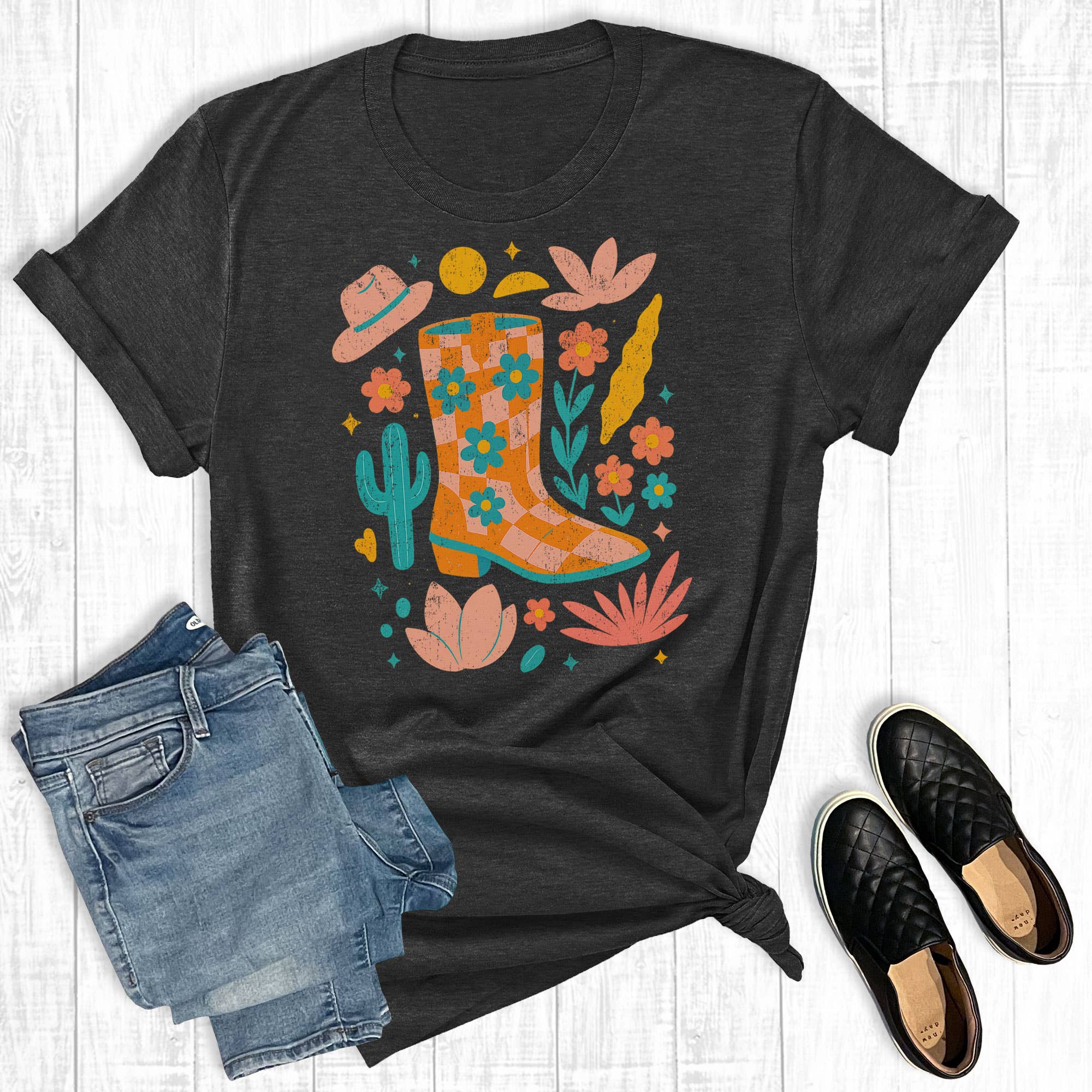 Western Boho Summer Cowgirl Graphic Tee Hoodie, Sweatshirt | PodTeesHub.com