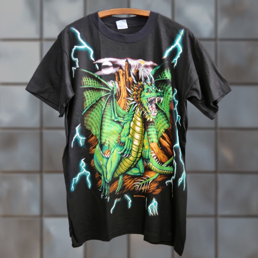 Vintage American T Shirt Mens L Dragon Mystical Lightning 90s New Hoodie, Sweatshirt | PodTeesHub.com