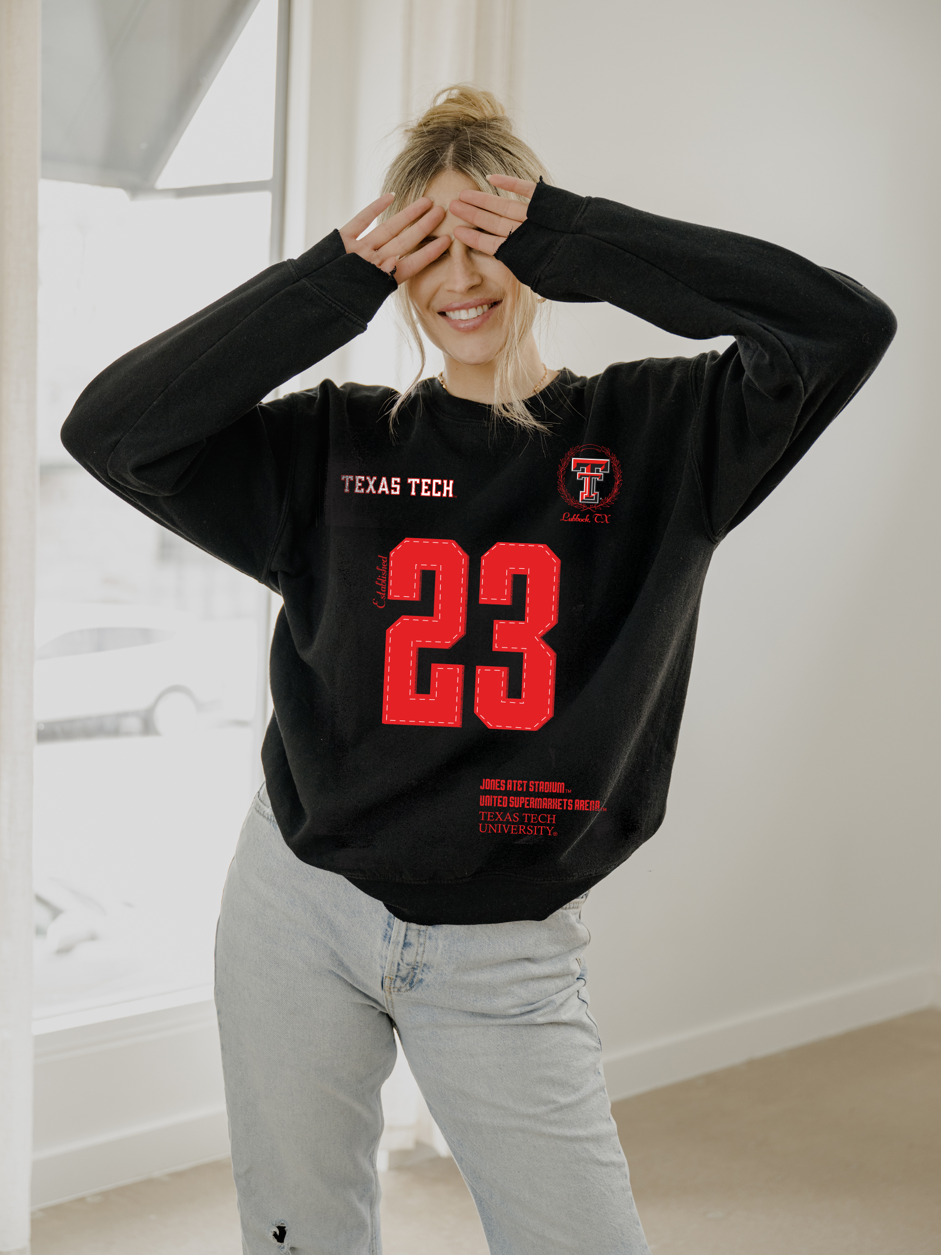 Texas Tech Red Raiders Crest Stamp Blk Thrifted Sweatshirt T-Shirts, Hoodie | PodTeesHub.com