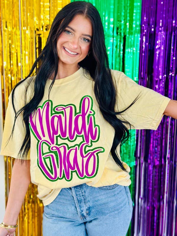 Mardi Gras Cursive Double Puff/Glitter Tee Hoodie, Sweatshirt | PodTeesHub.com