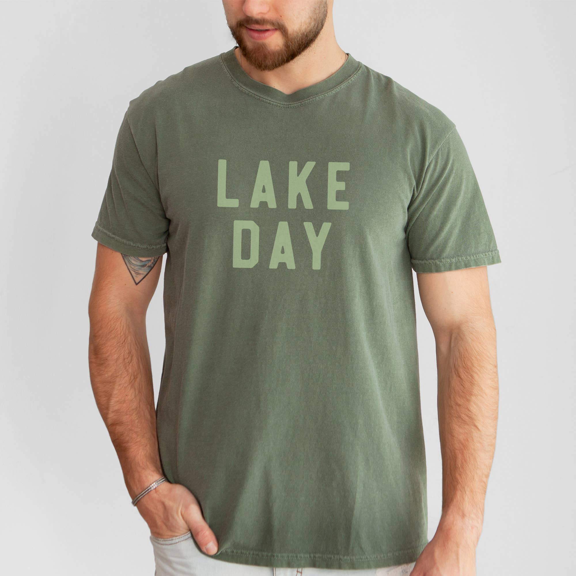 Lake Day Varsity Comfort Colors Garment Dyed Tee Hoodie, Sweatshirt | PodTeesHub.com