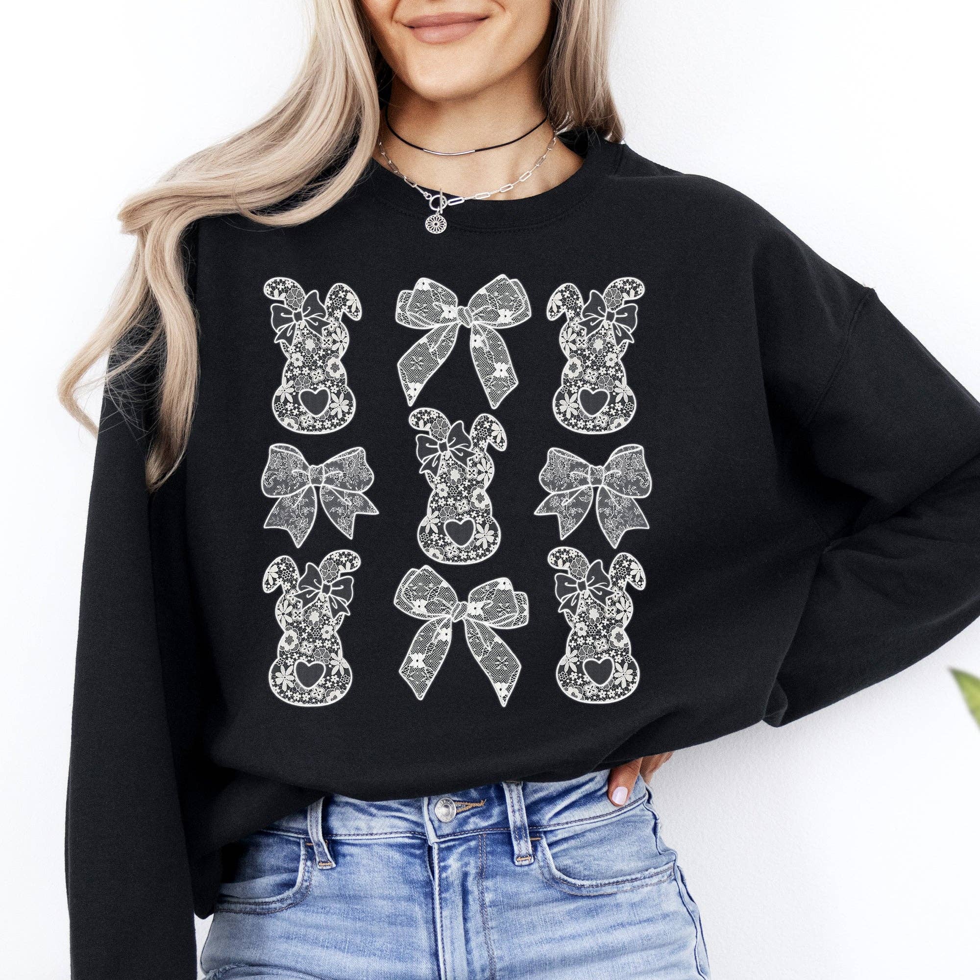 Faux Lace Bunny, Coquette, Bow, Easter, Rabbit Sweatshirt T-Shirts, Hoodie | PodTeesHub.com