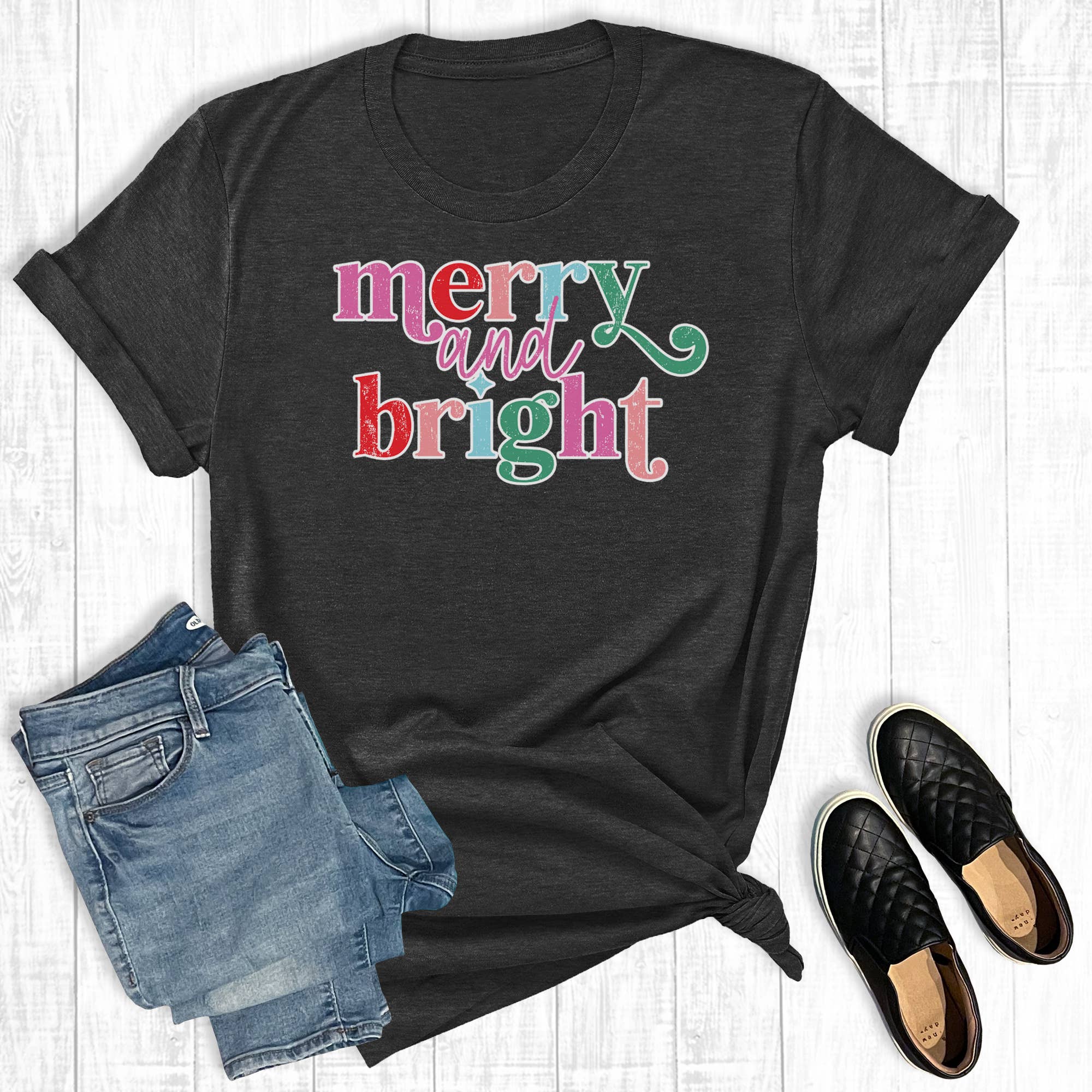 Retro Christmas Merry and Bright Graphic Tee Hoodie, Sweatshirt | PodTeesHub.com