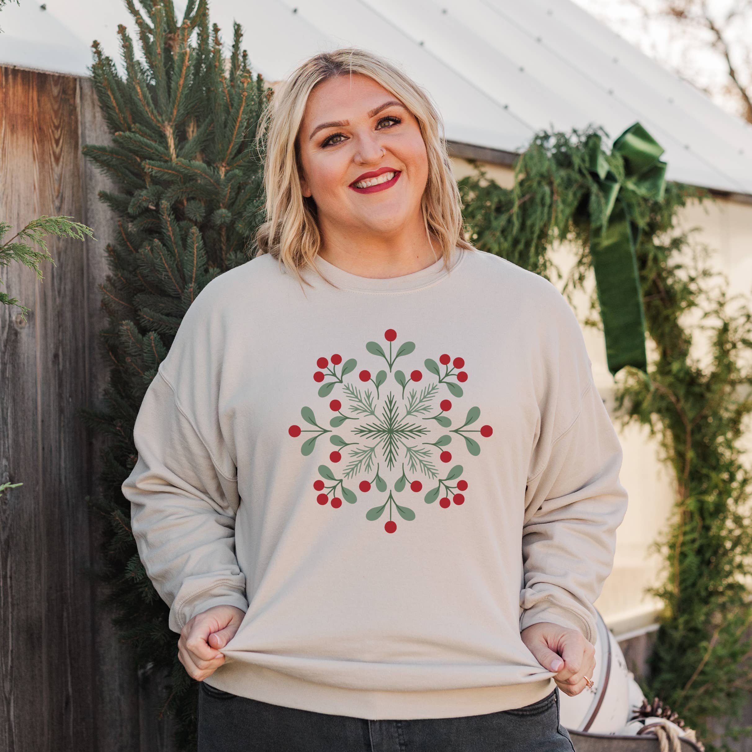 Holly Snowflake Crewneck Sweatshirt | Christmas Sweatshirt T-Shirts, Hoodie | PodTeesHub.com