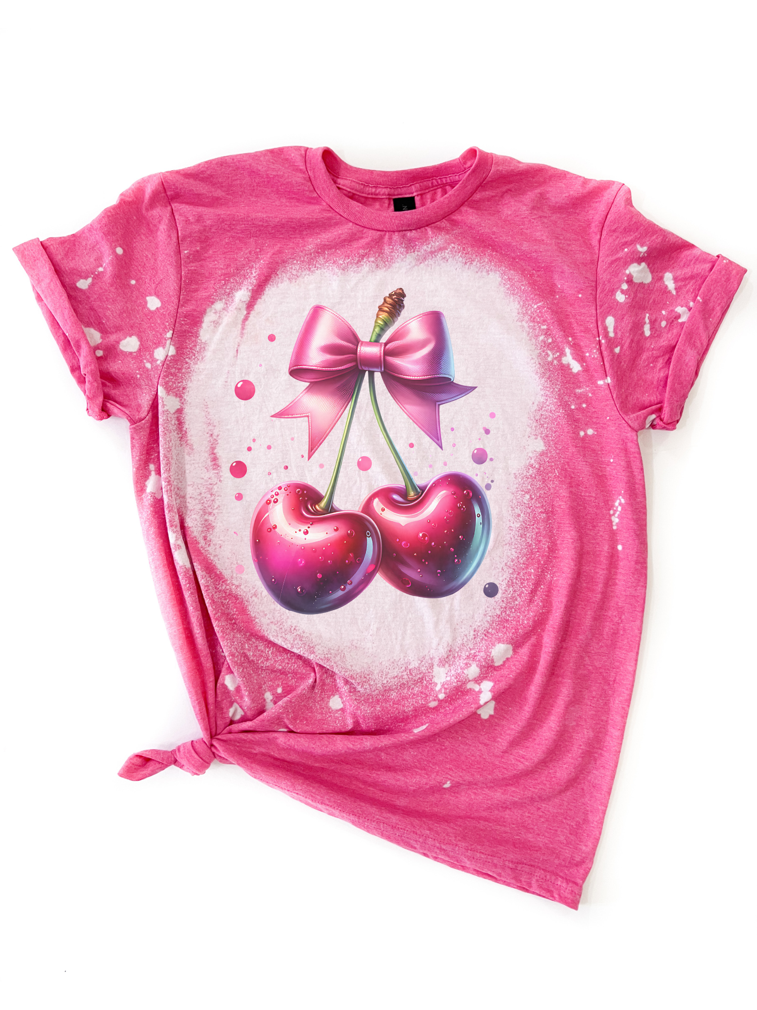 Cherry Bow – Valentine's Bleached Tee Hoodie, Sweatshirt | PodTeesHub.com