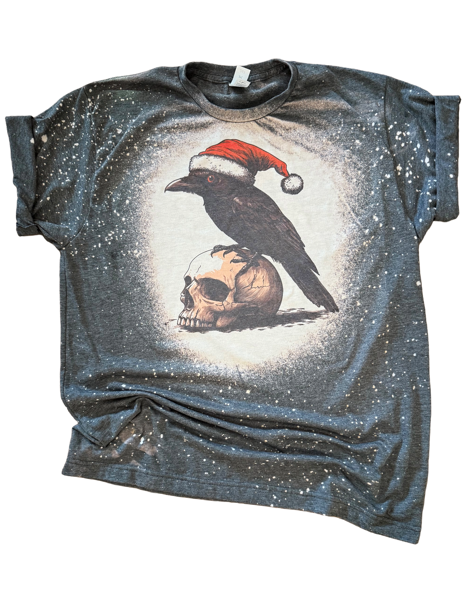 Santa Raven Christmas Bleached Tee Hoodie, Sweatshirt | PodTeesHub.com