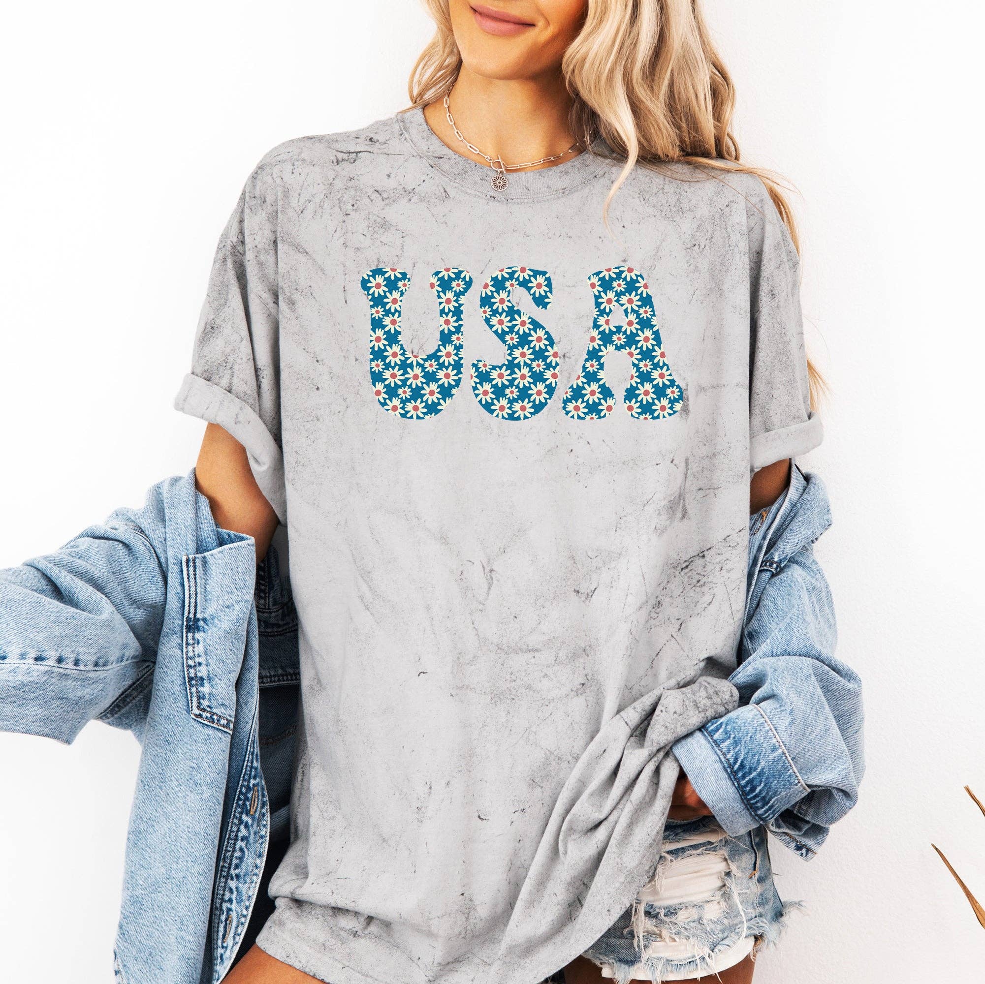 USA Retro Daisies, America, 4th of July, Color Blast Tshirt Hoodie, Sweatshirt | PodTeesHub.com