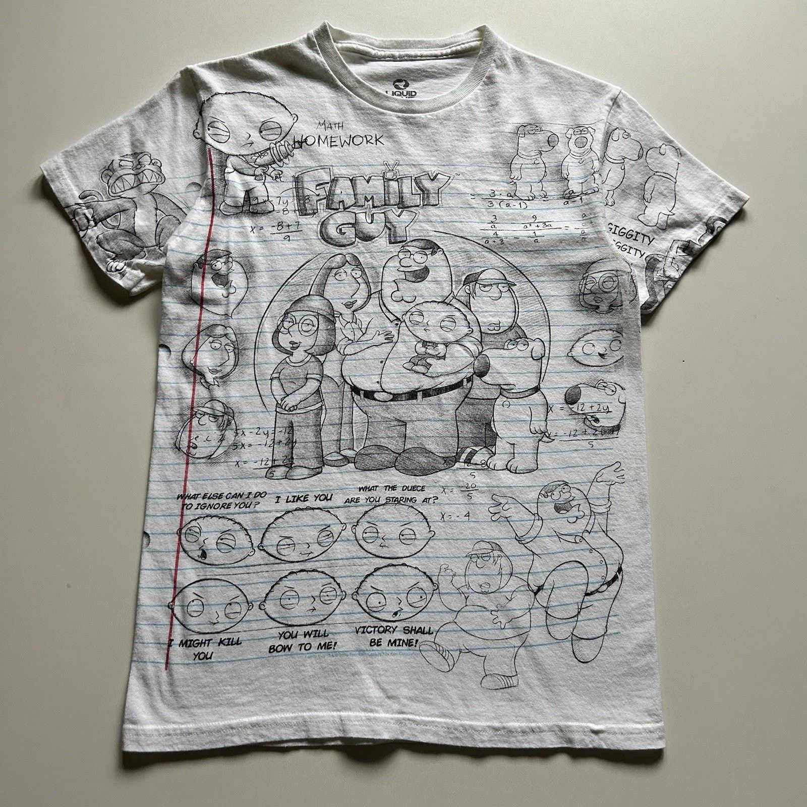 Vintage Family Guy Shirt Small White Aop Notebook Doodle Liquid Blue Hoodie, Sweatshirt | PodTeesHub.com