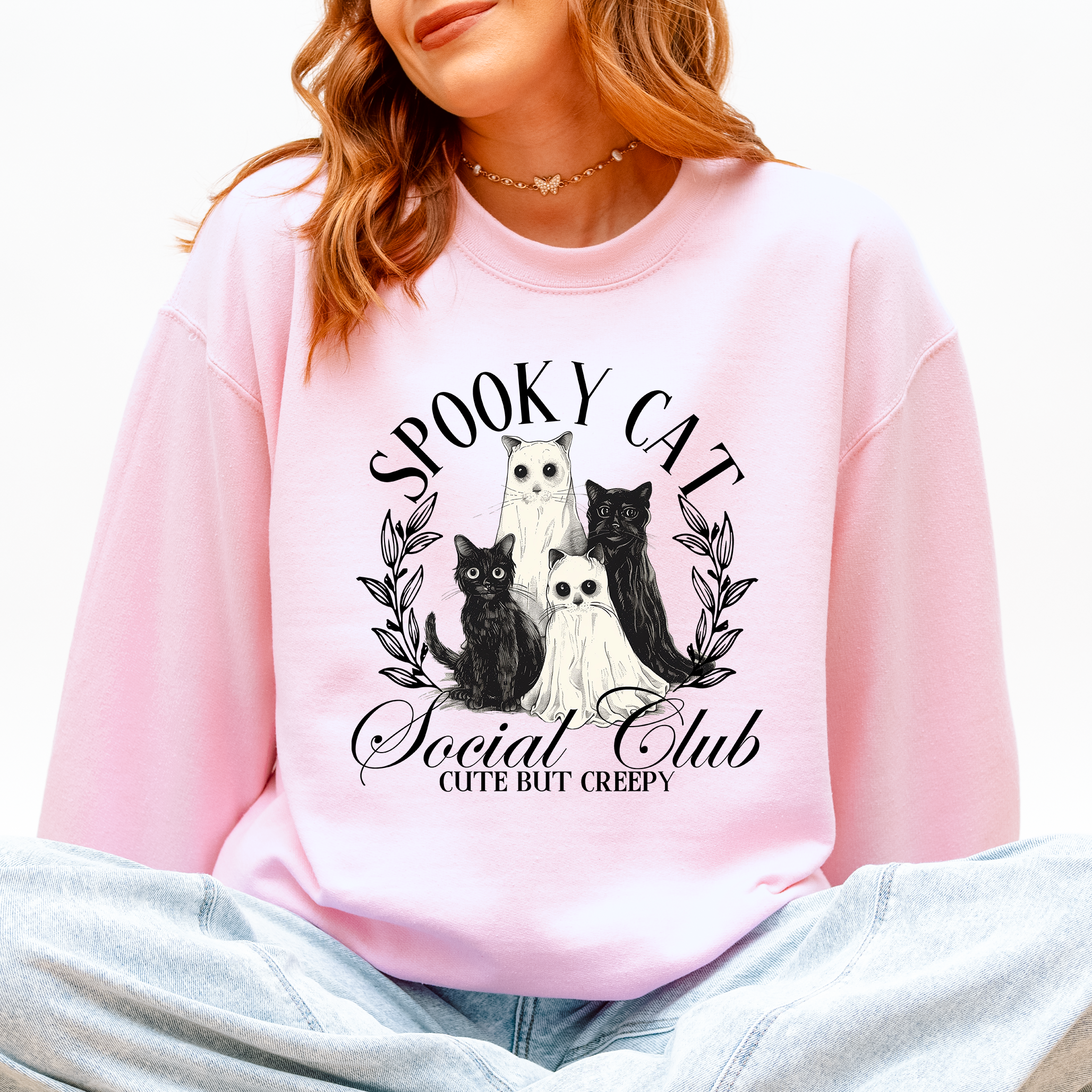 Spooky Cat Social Club, Cute, Halloween, Ghosts Sweatshirt T-Shirts, Hoodie | PodTeesHub.com