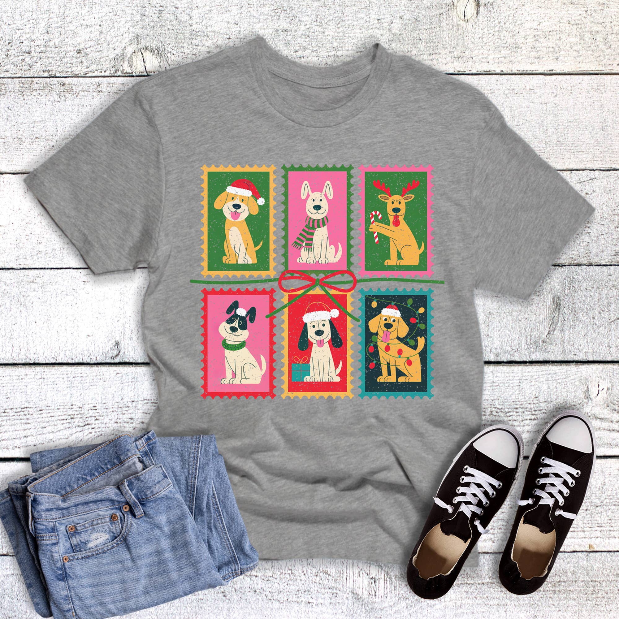 Christmas Dog Stamps Graphic Tee Hoodie, Sweatshirt | PodTeesHub.com