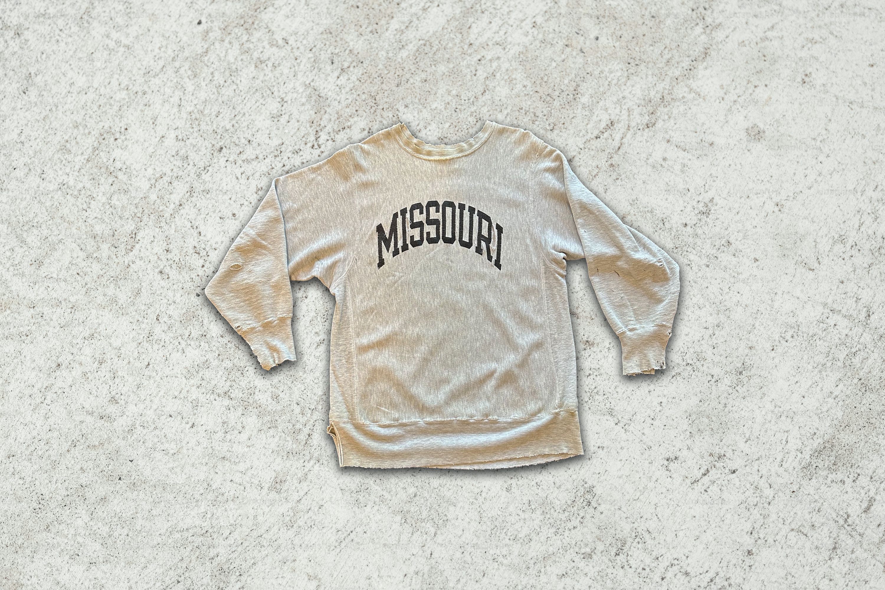 Champion Vintage Thrashed Missouri Champion Reverse Weave Crewneck T-Shirts, Hoodie, Sweatshirt | PodTeesHub.com