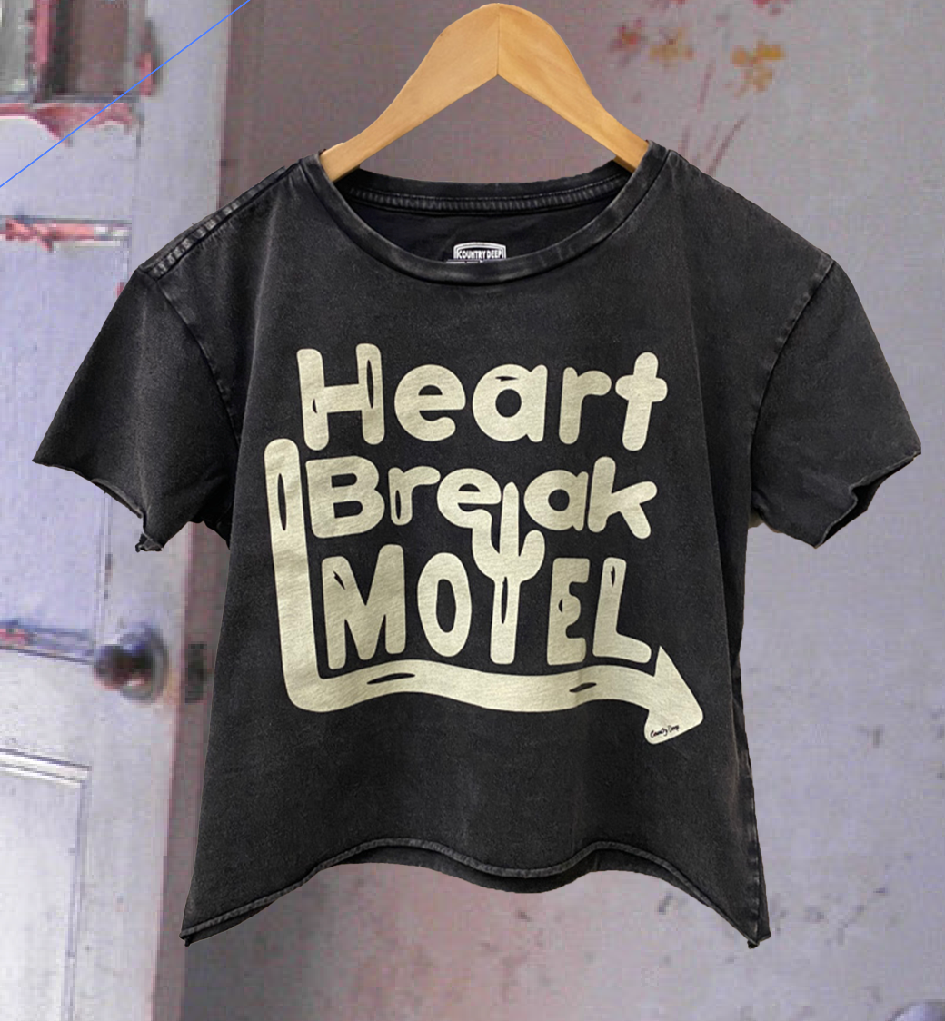 Heartbreak Motel Baby Doll Cropped Acid Wash T-Shirt Hoodie, Sweatshirt | PodTeesHub.com