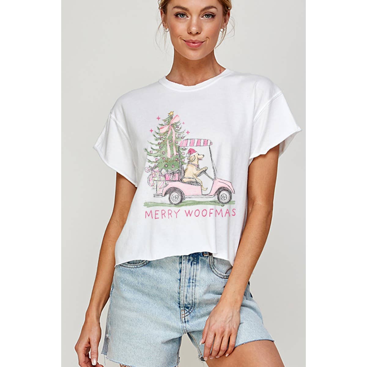 Merry Woofmas Christmas Vintage Graphic Crop Tee Hoodie, Sweatshirt | PodTeesHub.com