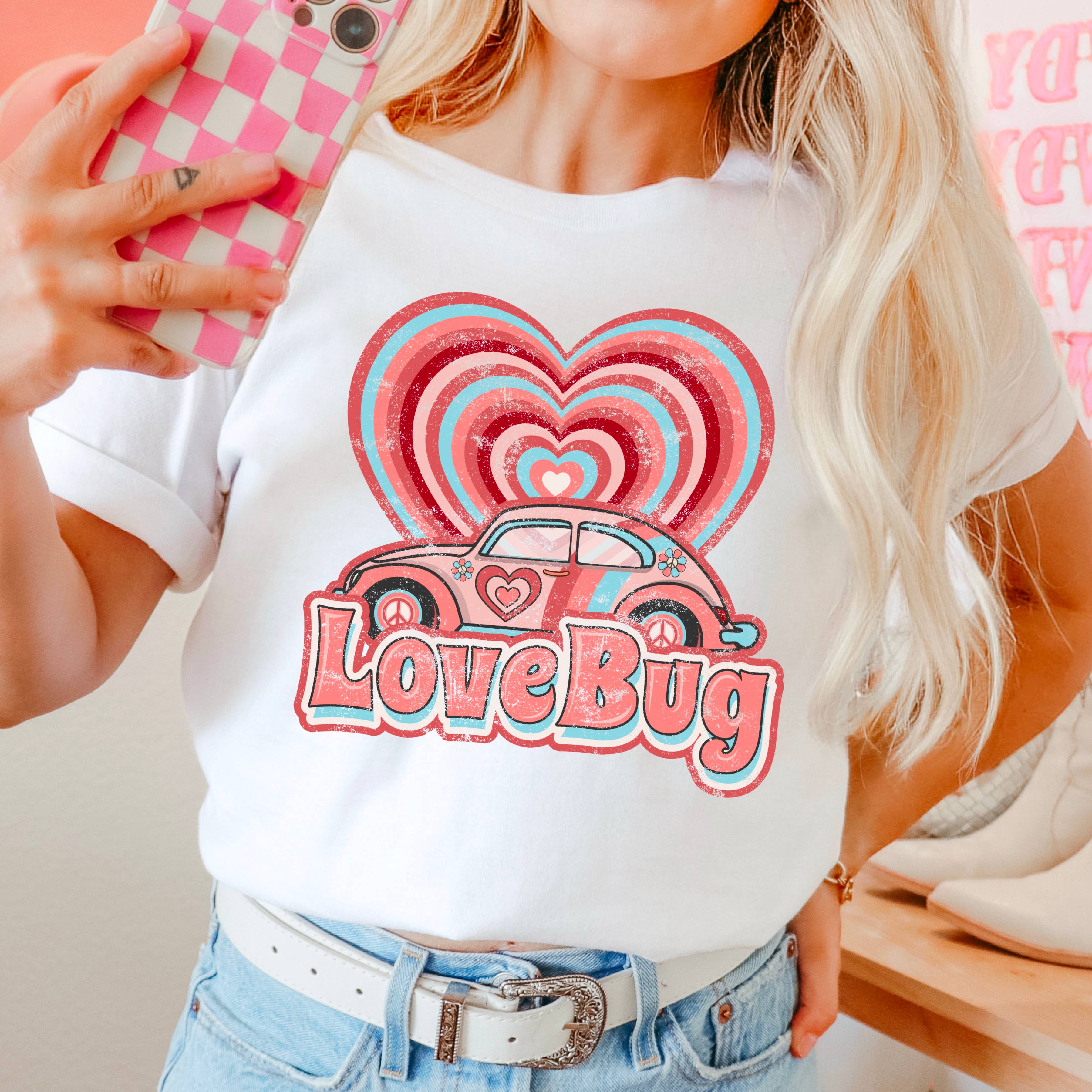 Retro Love Bug Valentine's Day Graphic Tee | Comfort Colors Hoodie, Sweatshirt | PodTeesHub.com