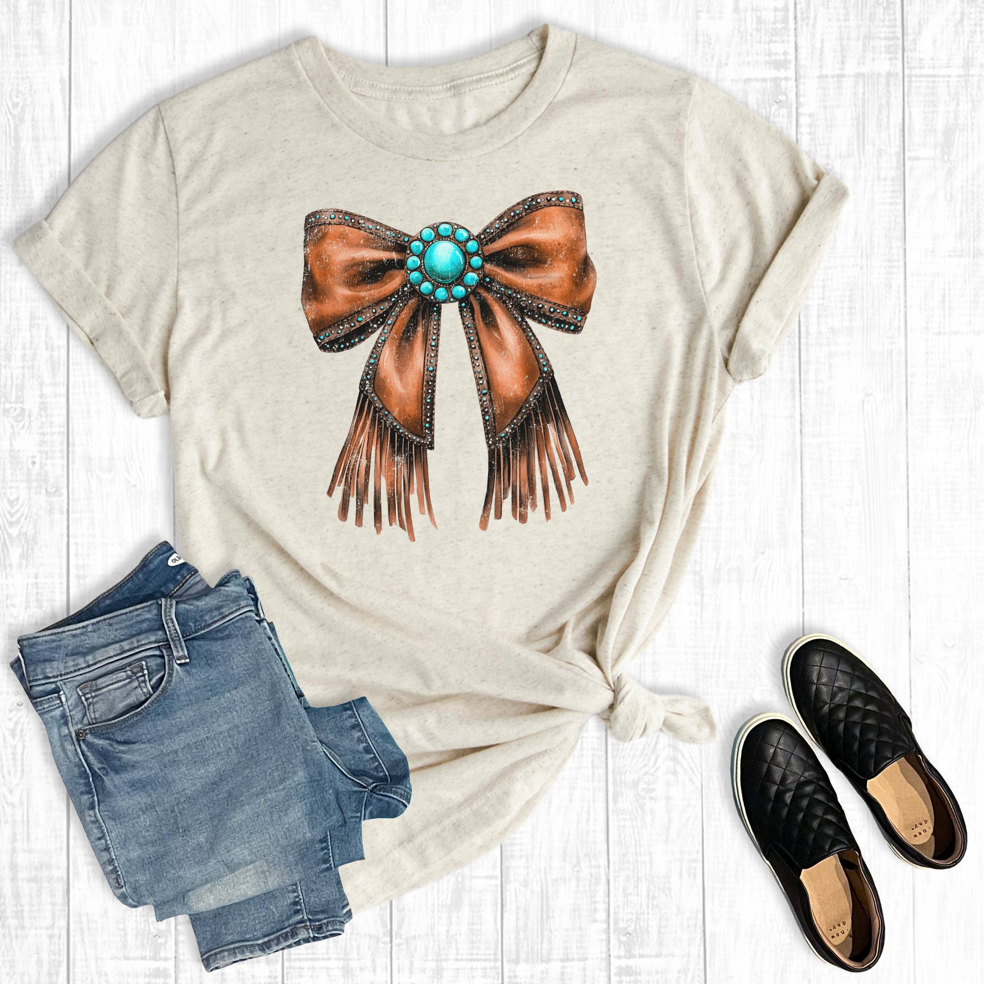 Western Turquoise Cowgirl Bow Graphic Tee Hoodie, Sweatshirt | PodTeesHub.com