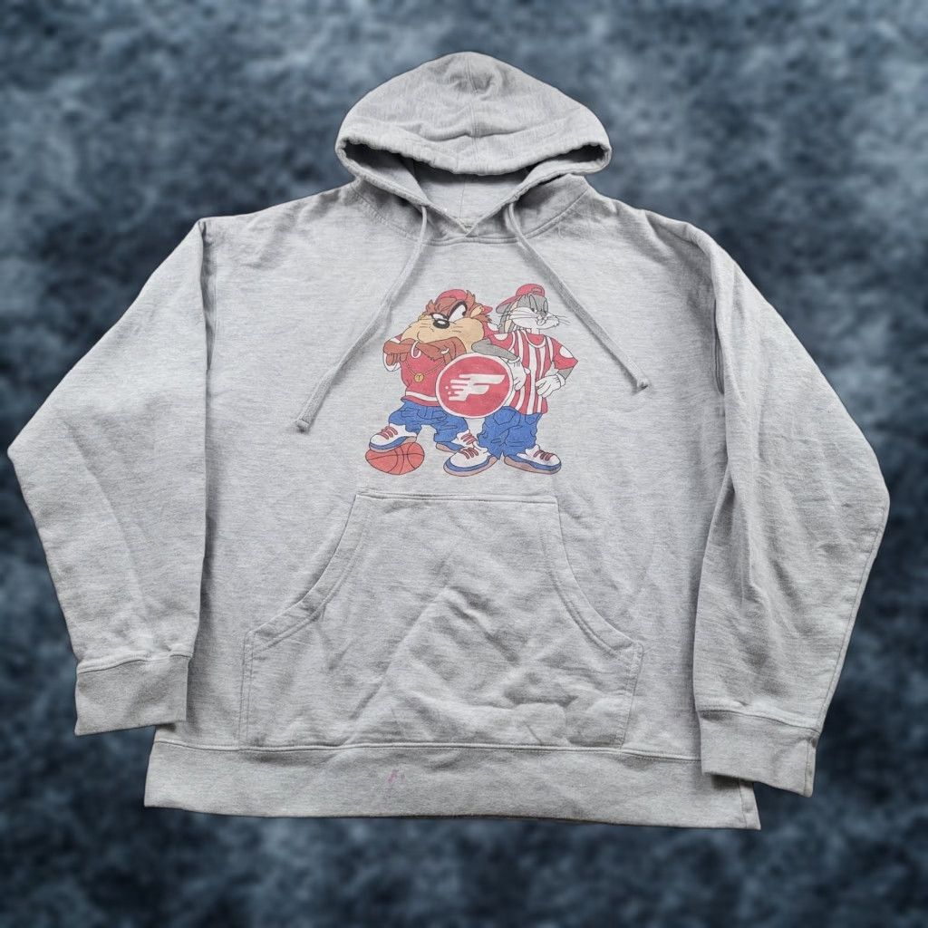 Vintage Independent Trading Co Hoodie Mens Large Gray Graphic Print Bugs Bunny Tasmanian Devil T-Shirts, Sweatshirt
