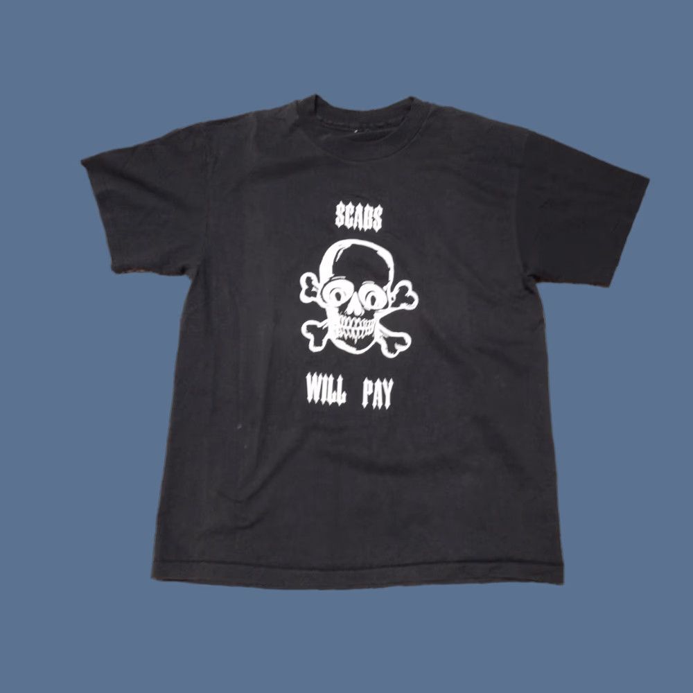 Vintage 90s Scabs Will Pay Skull Punk Rock Grunge Horror Rare Retro Shirt L Mens Black 90s Hoodie, Sweatshirt