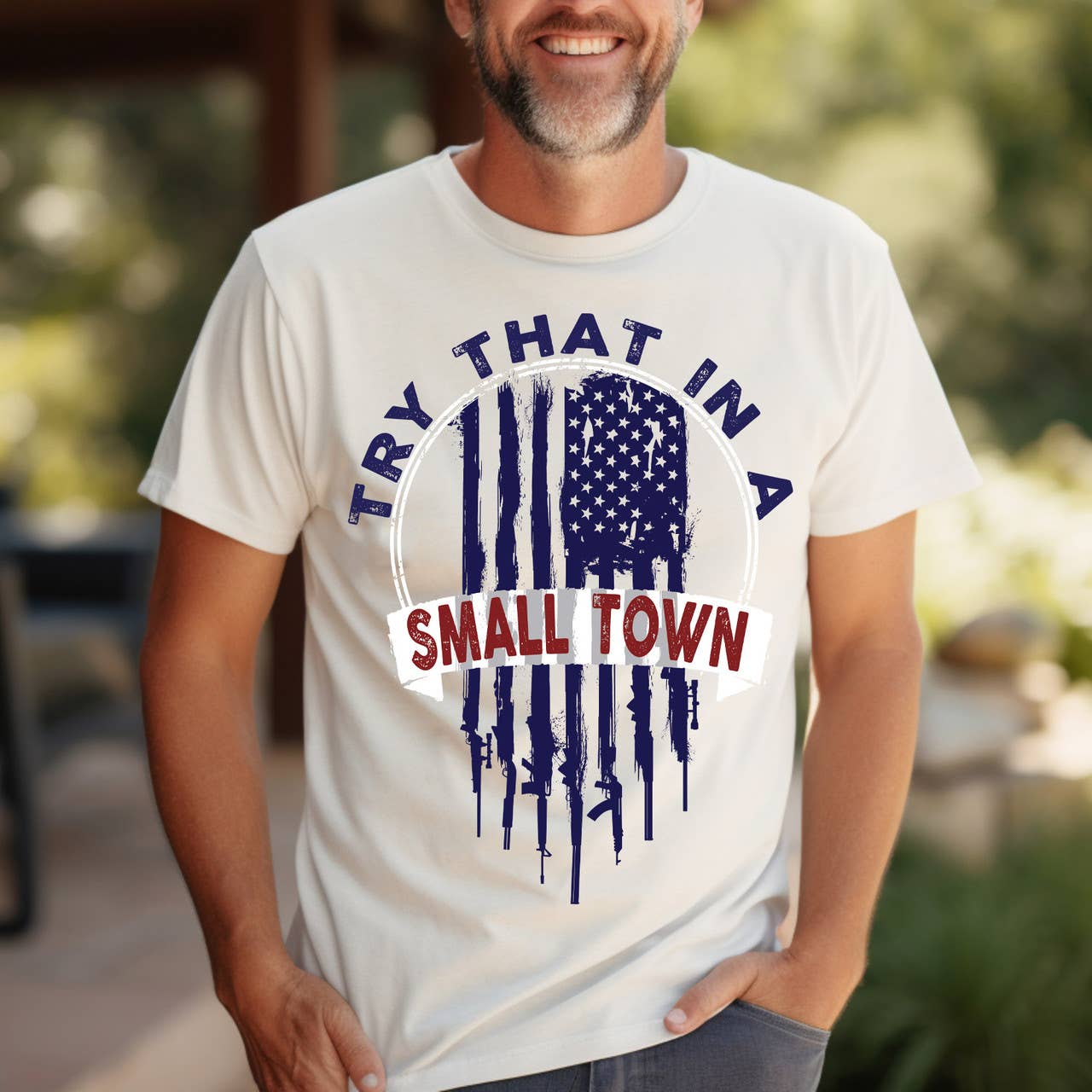 Try That in Small Town Blue Ivory Pigment Dyed Tee Hoodie, Sweatshirt | PodTeesHub.com