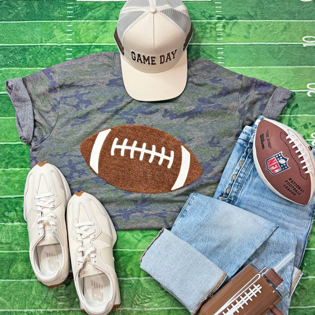 Fluffy Football with Leather Lace Camo Tee Hoodie, Sweatshirt | PodTeesHub.com