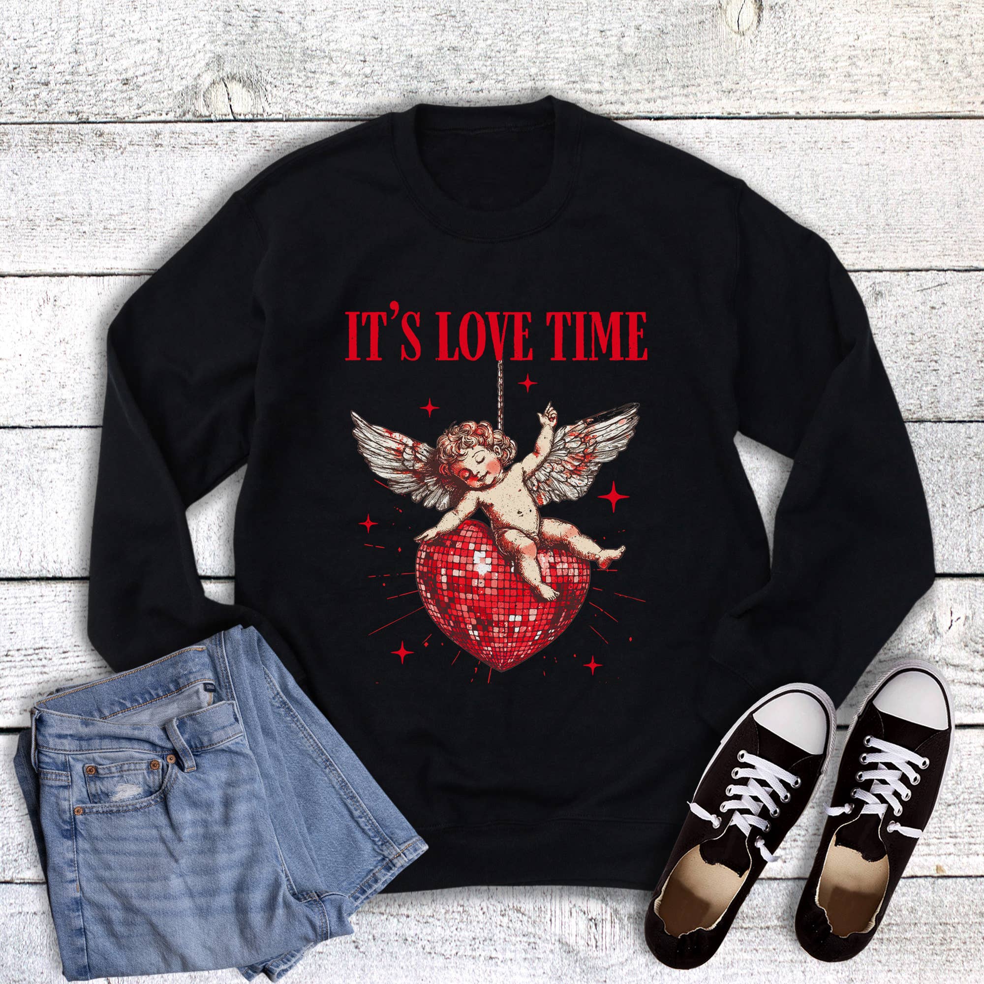 Valentine It's Love Time Cupid Sweatshirt T-Shirts, Hoodie | PodTeesHub.com