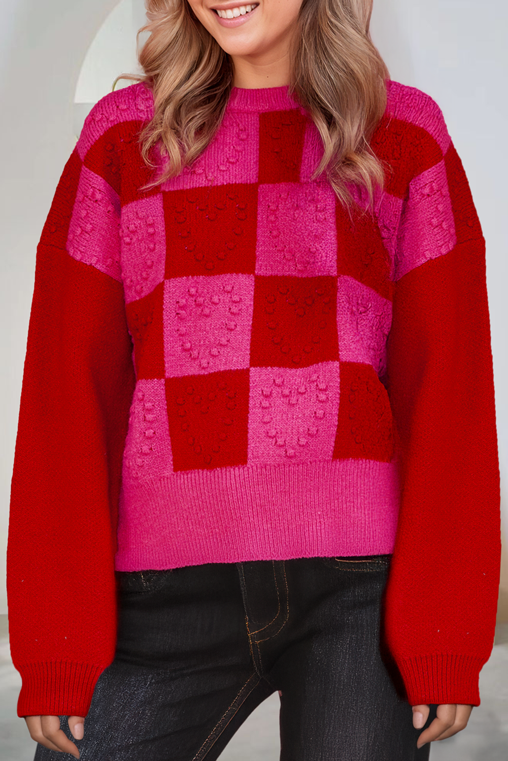Checkered Pattern Heart Detail Textured Sweater (S-Xl) T-Shirts, Hoodie, Sweatshirt | PodTeesHub.com