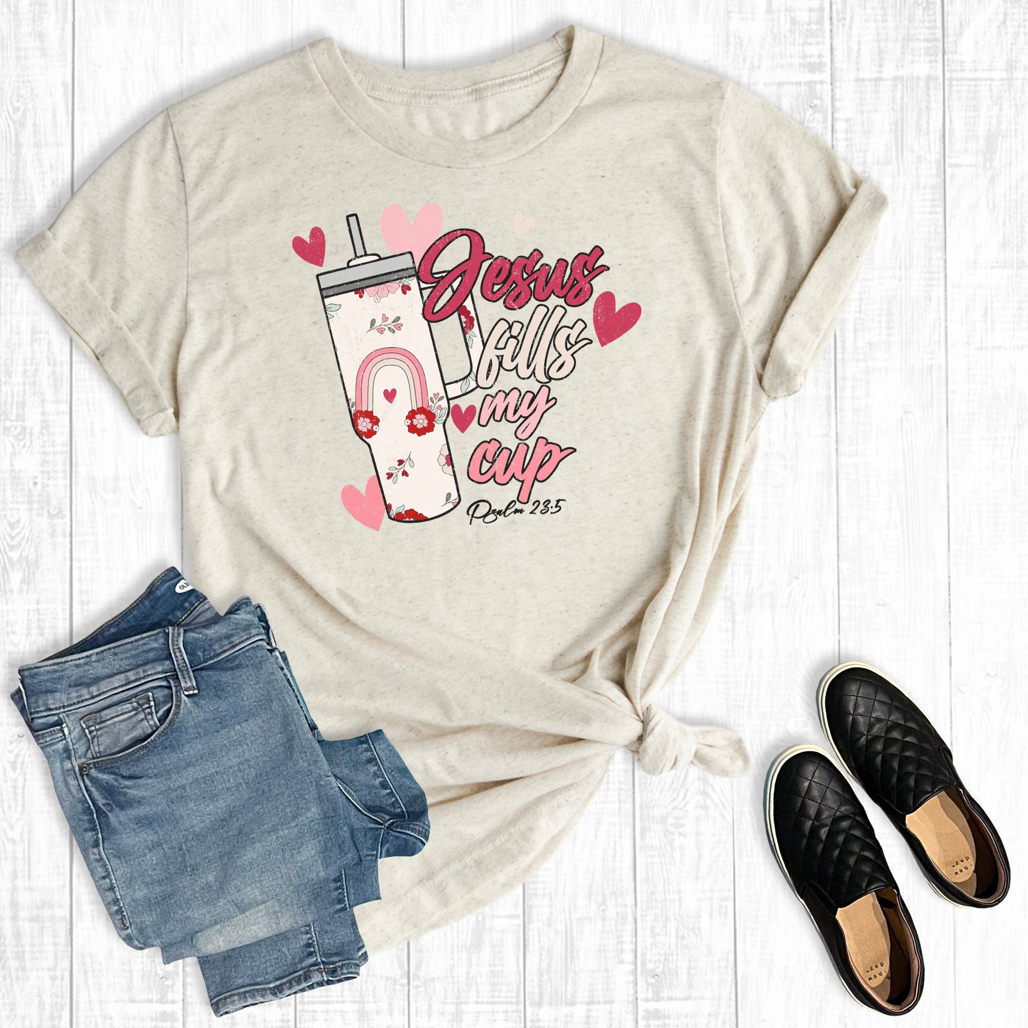 Valentine's Day Jesus Fills My Cup Graphic Tee Hoodie, Sweatshirt | PodTeesHub.com