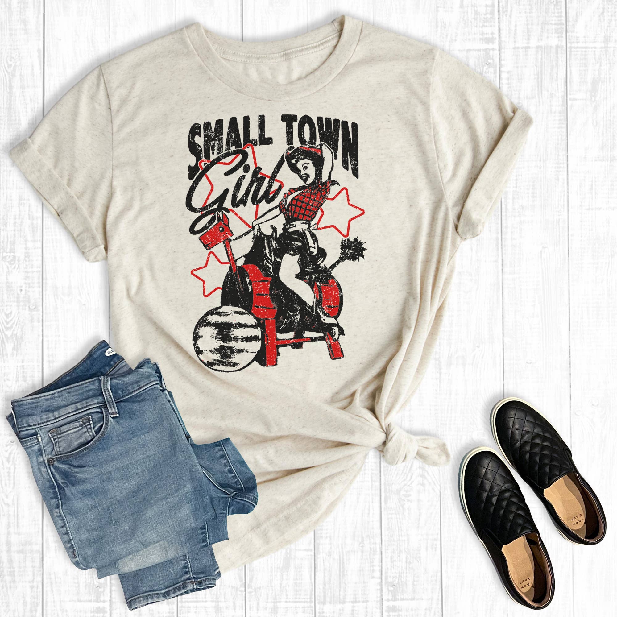 Western Small Town Cowgirl Graphic Tee Hoodie, Sweatshirt | PodTeesHub.com